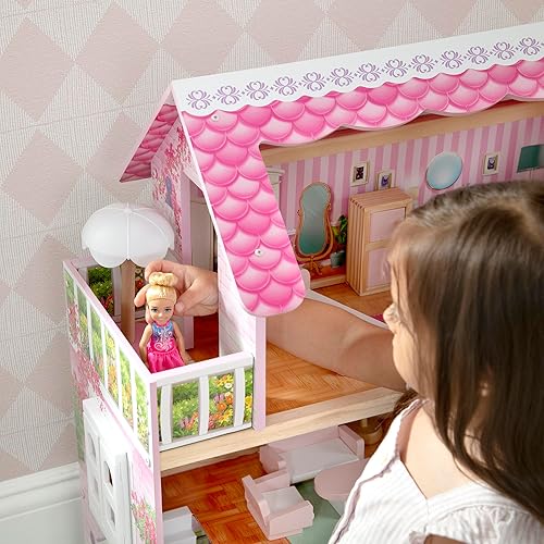 Miniatura 12 de Delta Children Little Gem - Casa de muñecas de 3 pisos con 4 habitaciones, incluye 16 accesorios, se adapta a muñecas de 5 pulgadas, regalo de