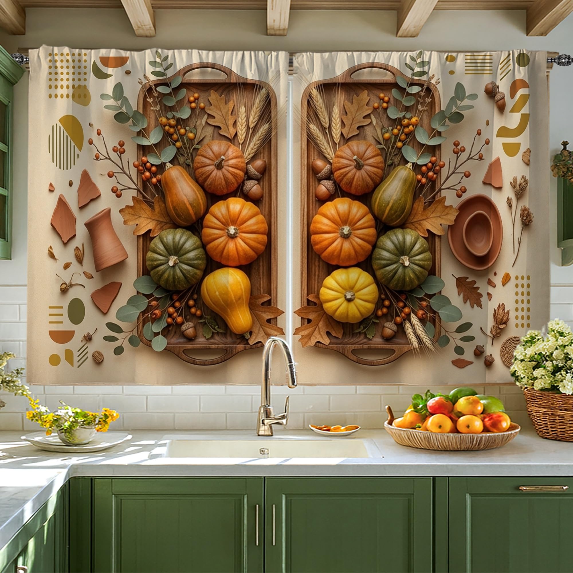 Rideaux pour évier de cuisine motif citrouilles pour cacher la plomberie proprement