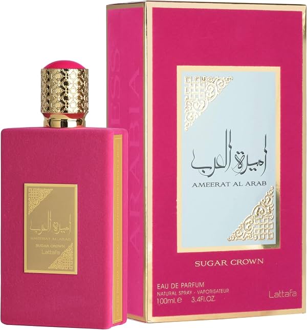 Lattafa Ameerat Al Arab Sugar Crown Eau de Parfum Spray para Mujer, 100ml / 3.4 fl oz – Fragancia dulce floral frutal de larga duración