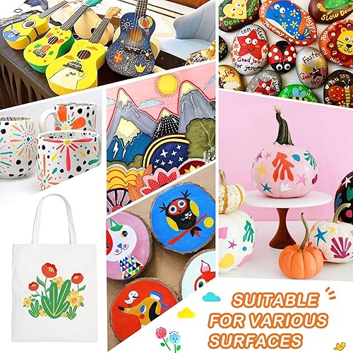 Miniatura 6 de Rotuladores de pintura acrílica, 24 colores de doble punta para pintura de rocas, madera, lienzo, piedra, vidrio, superficies de cerámica,