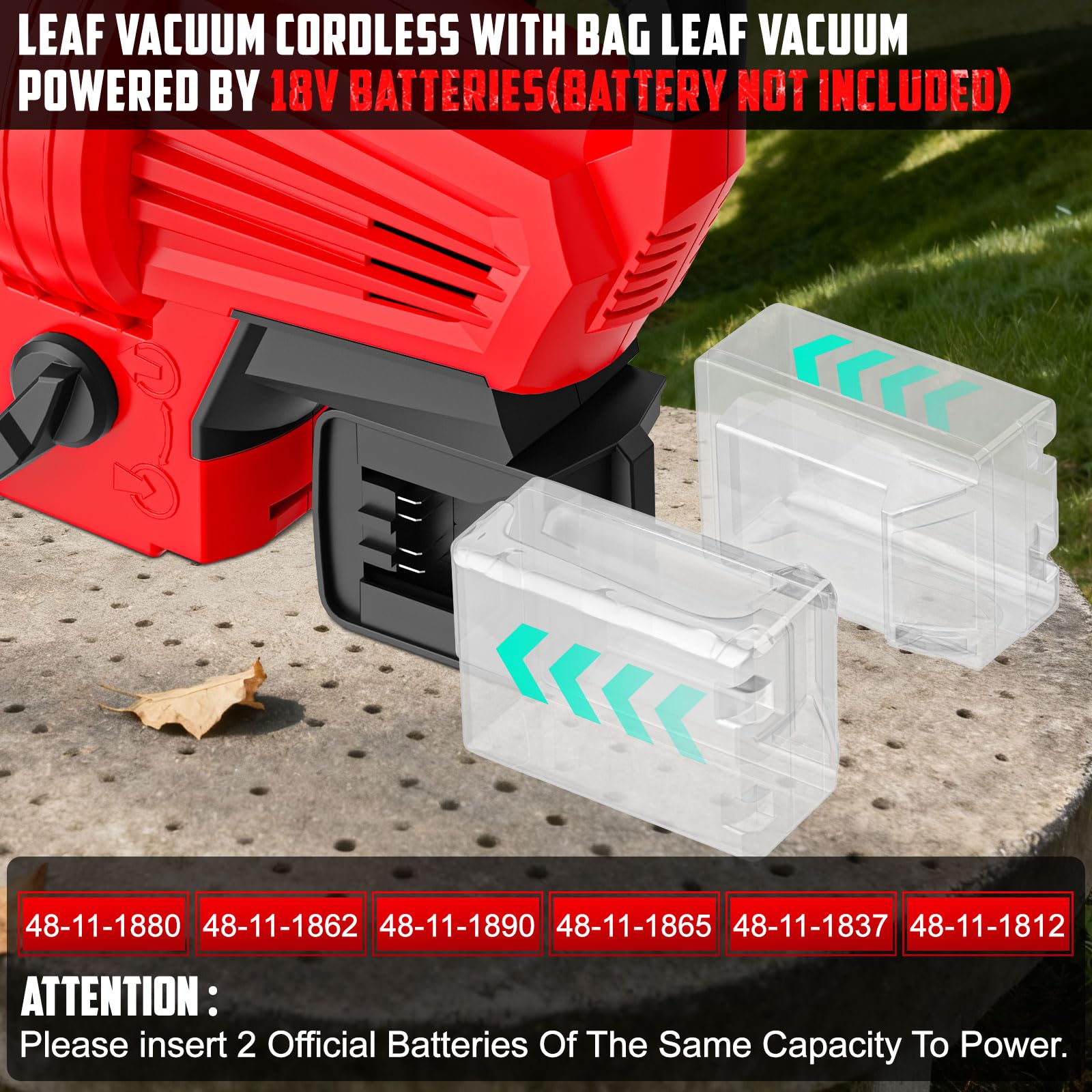 Aspirateur à feuilles 3 en 1 sans fil avec sac compatible avec batterie Milwaukee 18 V, broyeur de feuilles électrique et aspirateur à feuilles avec sac de 40 L, souffleur à feuilles portatif pour