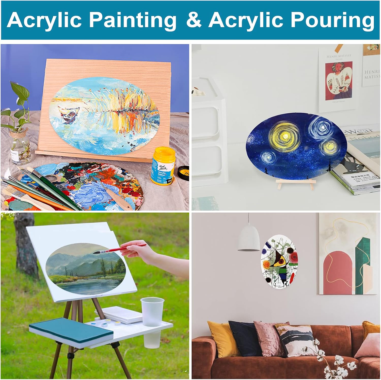NBEADS 8 Pcs Oval Painting Canvas Panels, Blank Canvas Drawing Boards for Oil & Acrylic Painting Students Artist Hobby Painters and Beginners, 30x20cm