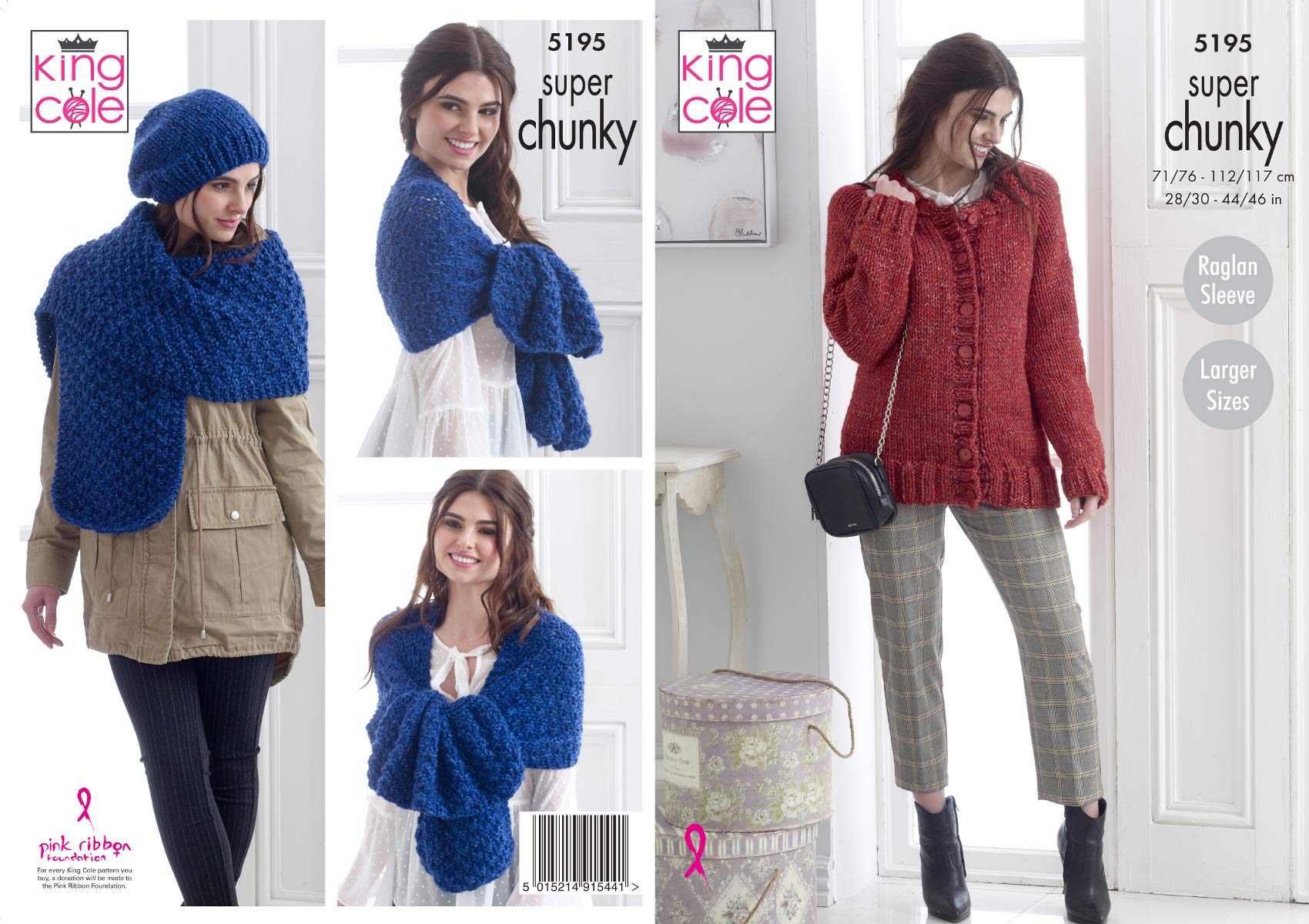 King Cole Super Chunky Knitting Pattern Cardigan Scarf Wrap and Hat 5195