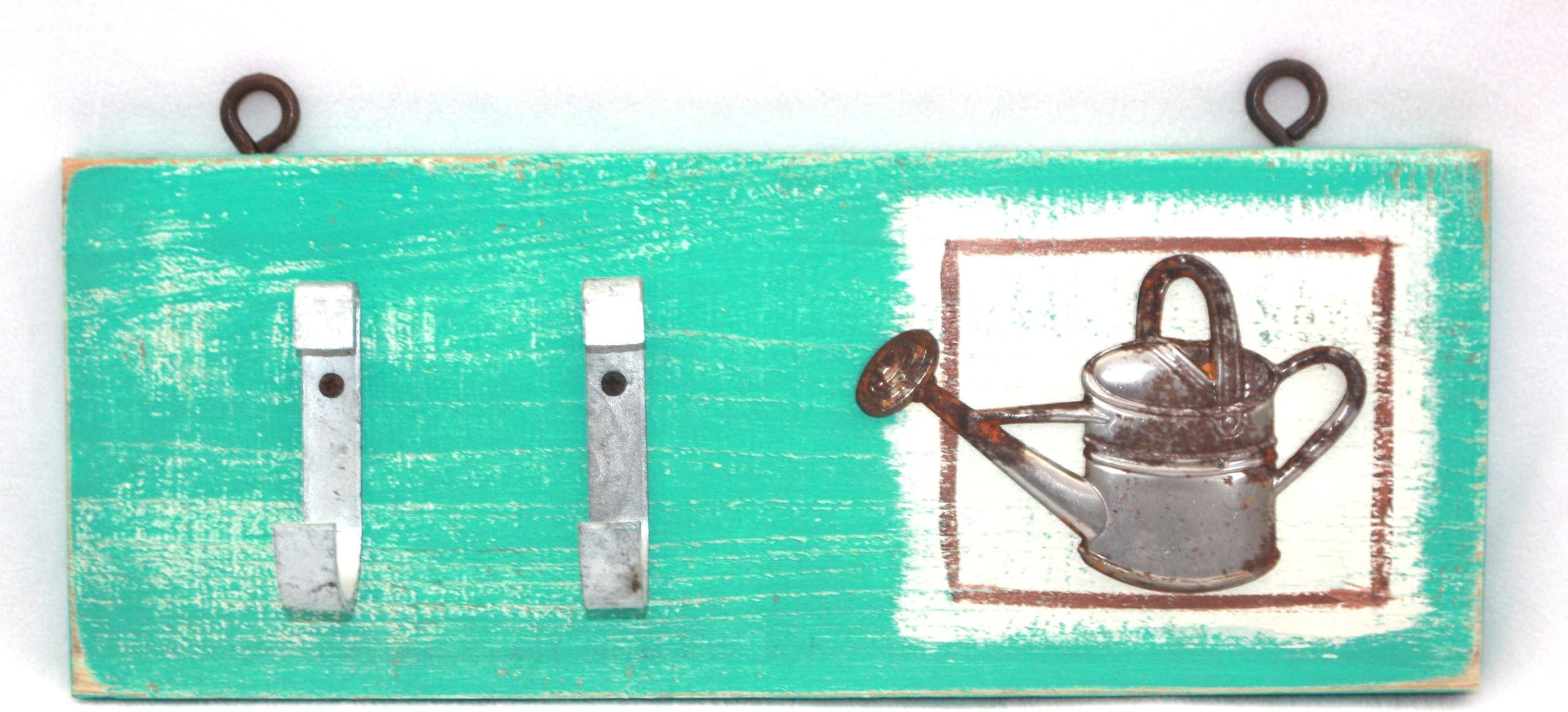 Blackwater Folk Art Distressed Hook Board (Watering Can Aqua)