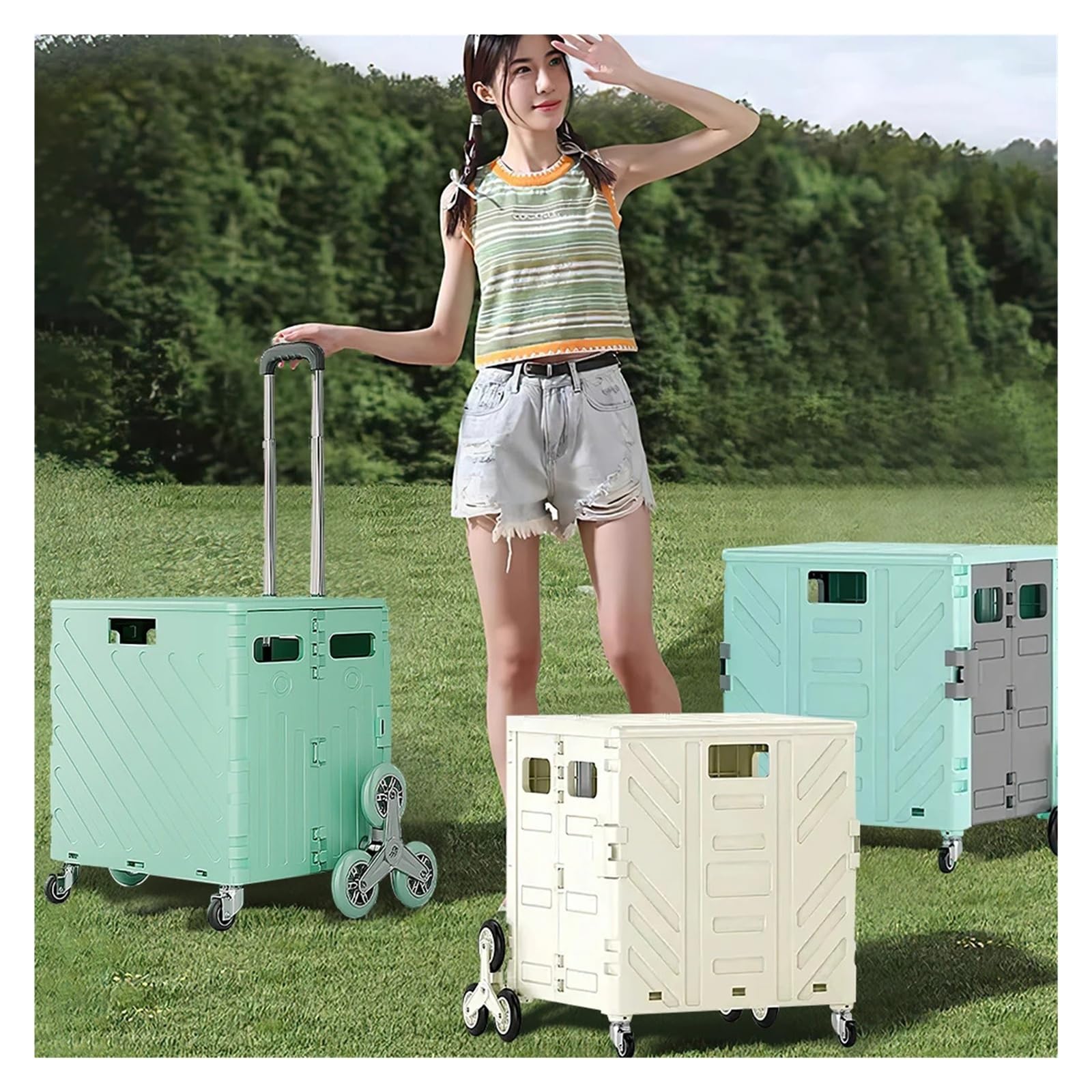 Multifunktionaler, Zusammenklappbarer Einkaufswagen, Kletter-Express, Kleiner Ziehwagen, for Zuhause, Outdoor, Camping, Lebensmitteleinkaufswagen, 8 Räder Mehrzweckwagen