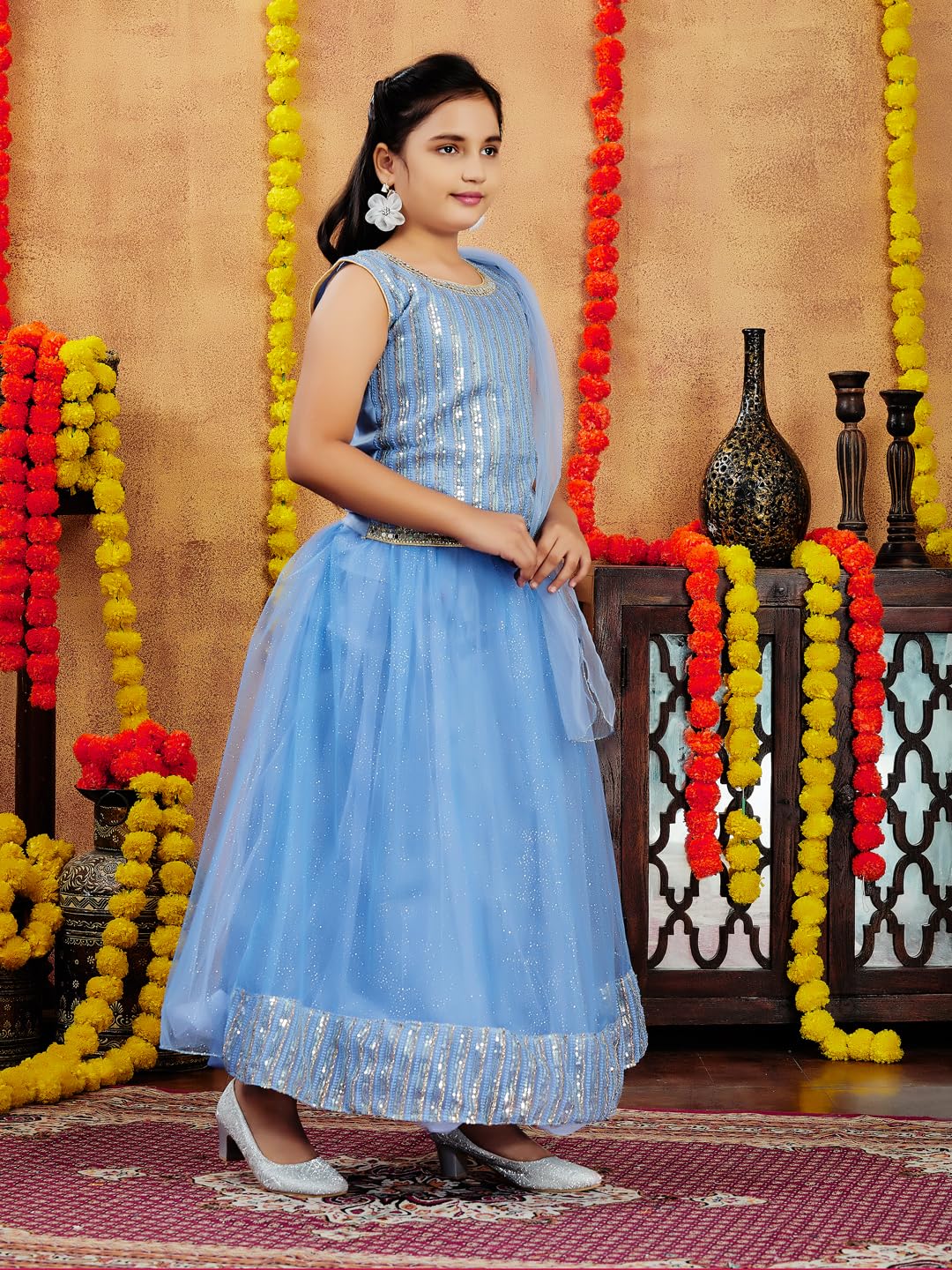 Aarika Girls Ethnic Wear Blue Colour Sequin Embroidery Net Lehenga Choli Set (4-10 Years)