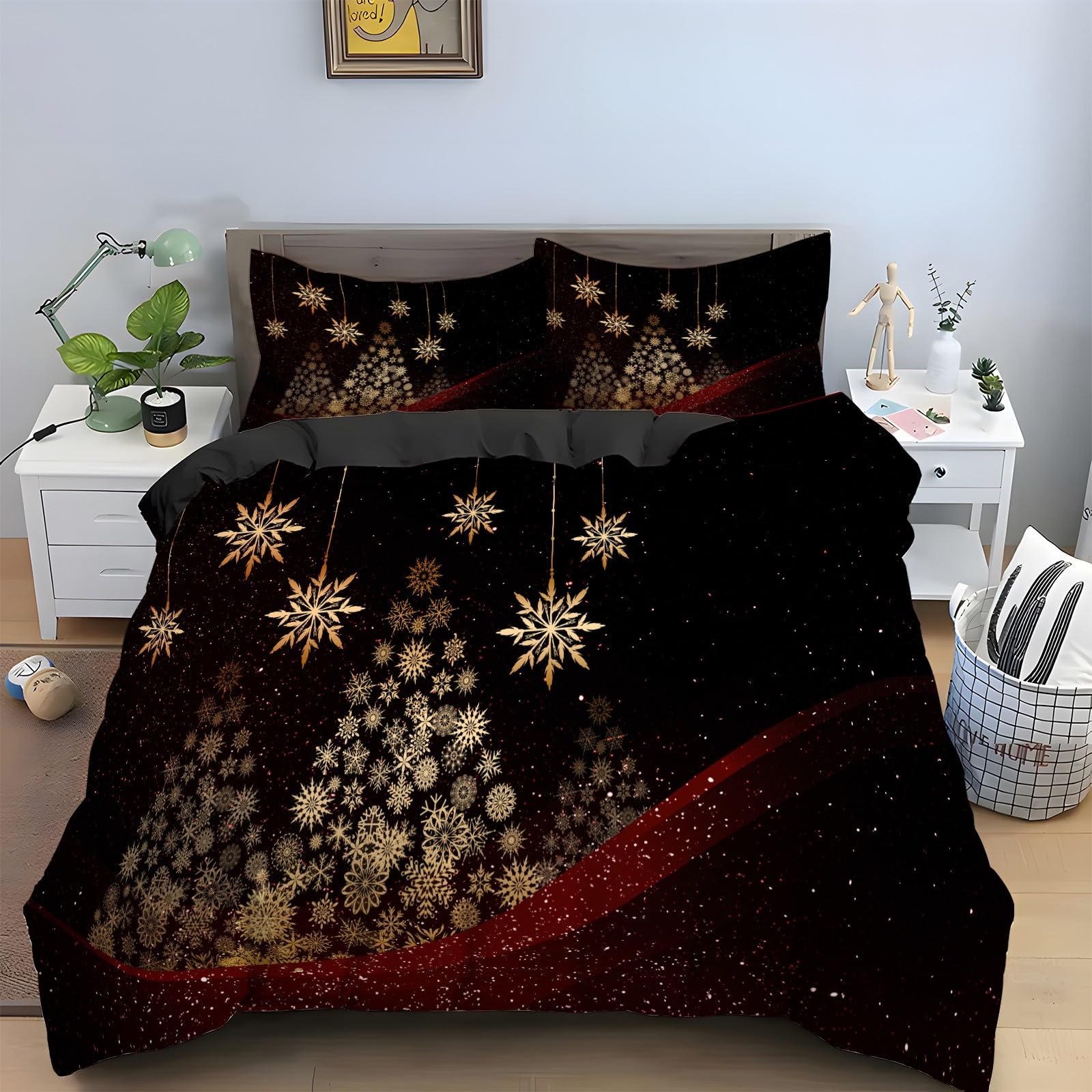 Housse de couette flocon de neige 240x260 en microfibre douce anti-plis avec zip