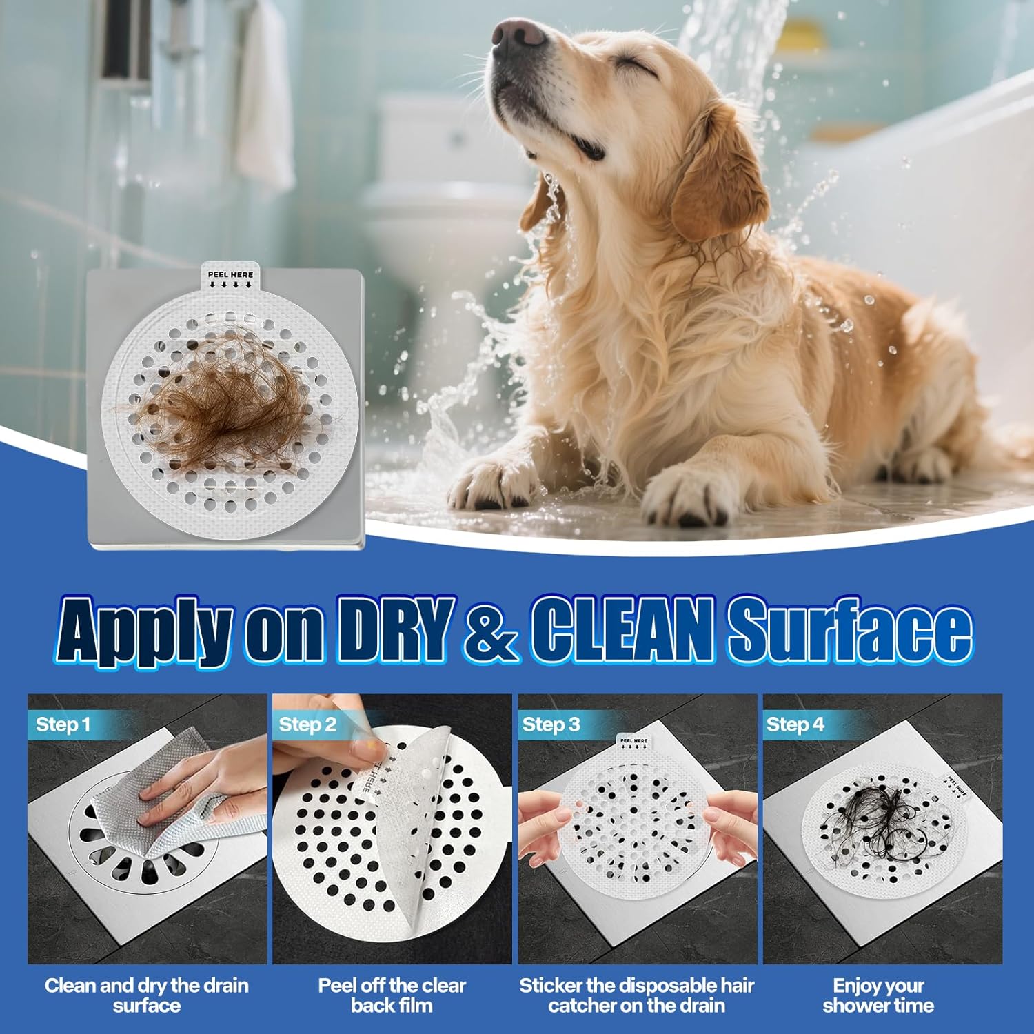 38 PCS Disposable Shower Drain Hair Catcher, Mesh Drain Covers Stickers, Peel & Stick Drain Strainers to Stop Clogs, Strong Adhesive Mesh Stickers for Bathtub, Bathroom, Kitchen Sink, Easy Peel Remove