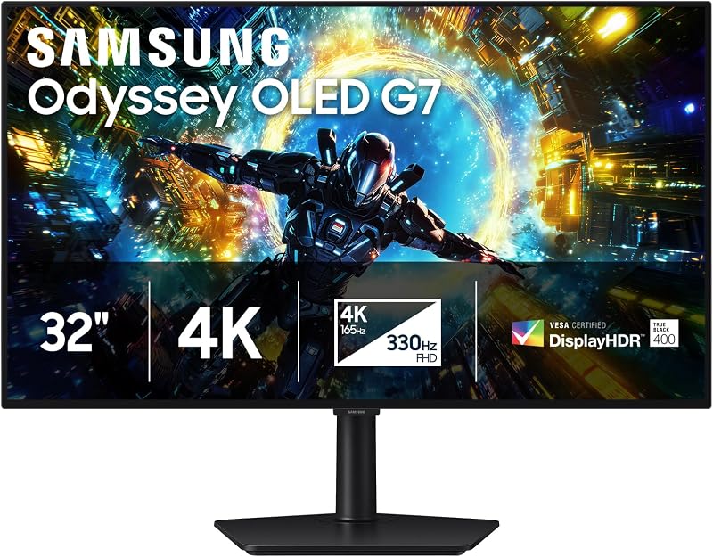 32" Odyssey OLED G7 (G73SH) Series Gaming Monitor, 4K Resolution | 165Hz, Dual Mode FHD 330Hz, 0.03ms, Glossy OLED, HAS/Tilt/Swivel/Pivot, G-Sync Compatible, 3-Yr Warranty (LS32HG732SNXZA)