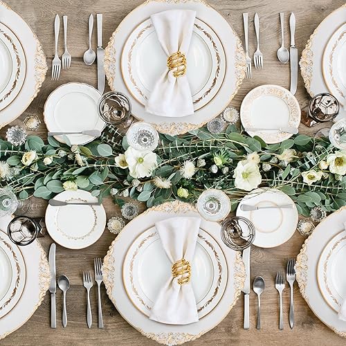 Miniatura 2 de MAONAME Platos de carga blancos con borde dorado, cargadores redondos de platos antiguos para platos de cena, cargador de plástico de 13 pulgadas