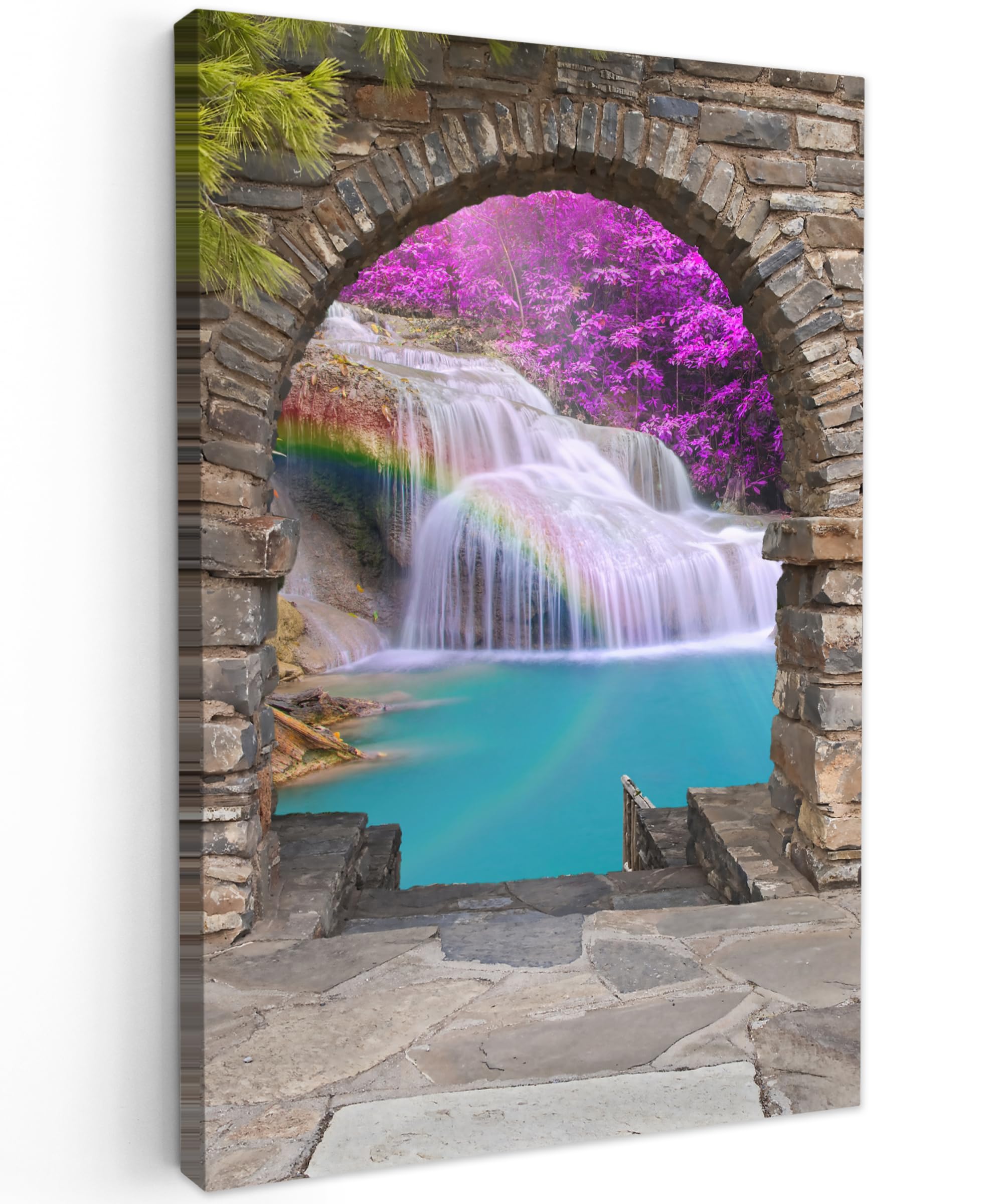 Muchowow Waterfall - Rainbow Muchowow© Canvas Wall Art 16"X24" / 40X60 Cm Decor Paintings Prints Framed On Canvas Decorations Wallart Flowers - Rainbow - Waterfall - View
