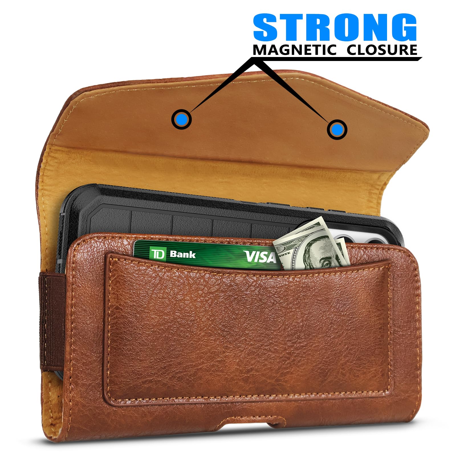 Amazon.com: Leather Phone Holster Case with Magnetic Flip Cover