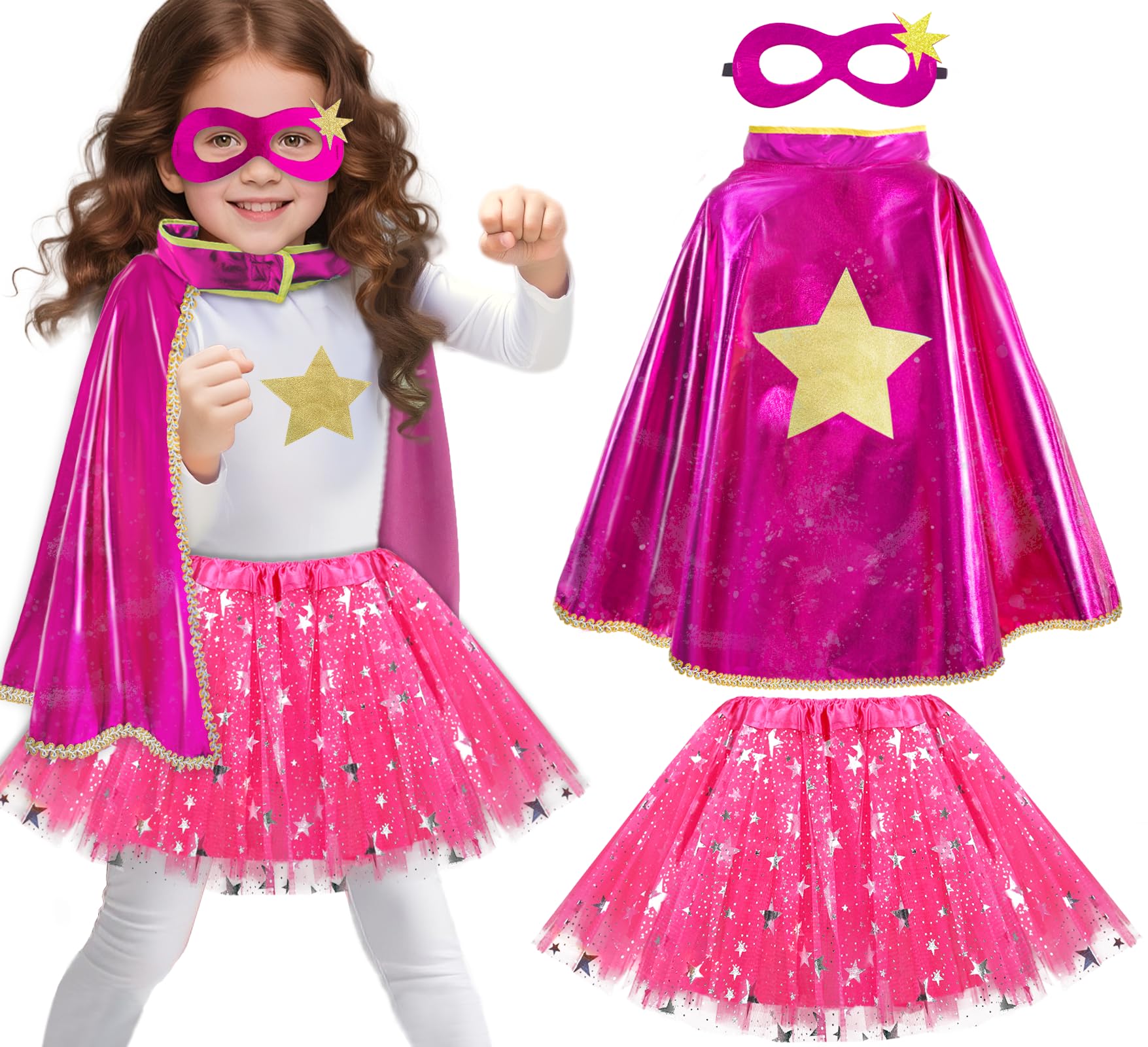 iROLEWIN Superhero-Capes for Kids Superhero-Costumes for Girls Toddler Princess Dress-Up Big-Sister-Gifts Christmas Party Toy