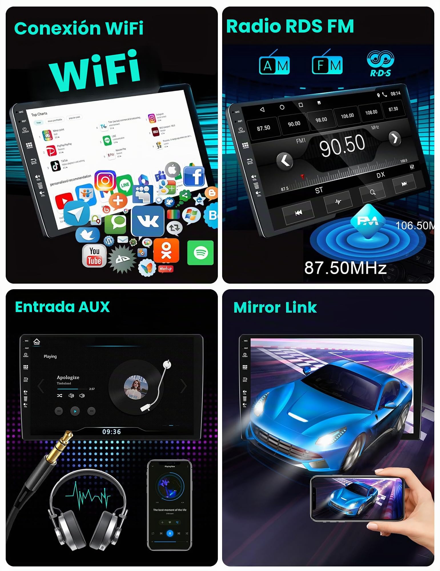 [2G + 64G] Autoradio 9 Pulgadas IPS Pantalla Táctil Android 15 para Toyota Verso E'z 2010-2015 Radio Coche con GPS Carplay WLAN BT SWC RDS Soporte Dab