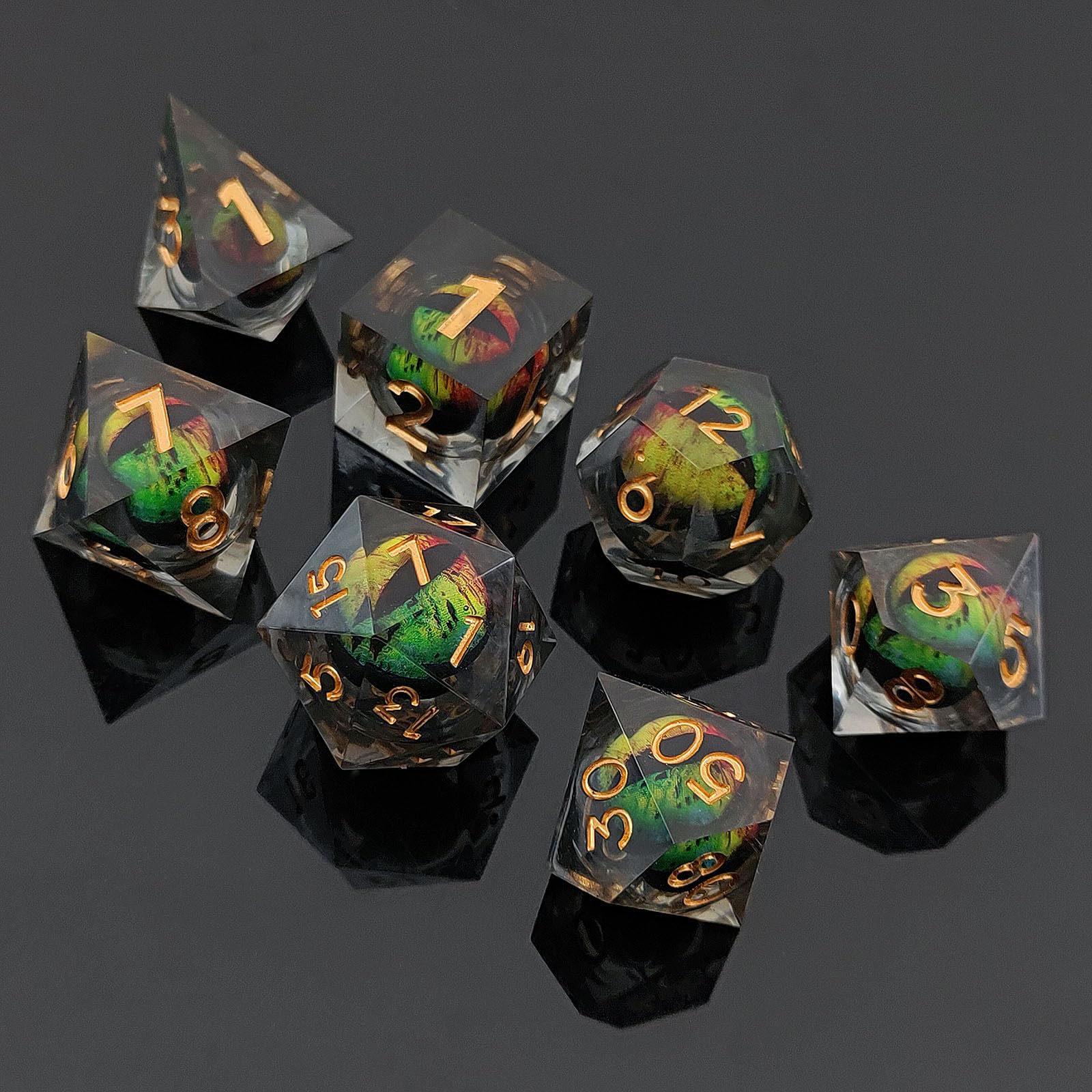 ORUZA 7 PCS Dragon Eye DND Dice Liquid Core D&D Dice Resin Sharp Edge Polyhedral D&D Dice Set for Dungeons and Dragons Role Playing Die D20 D12 D10 D8 D6 D4 D% - Image 4