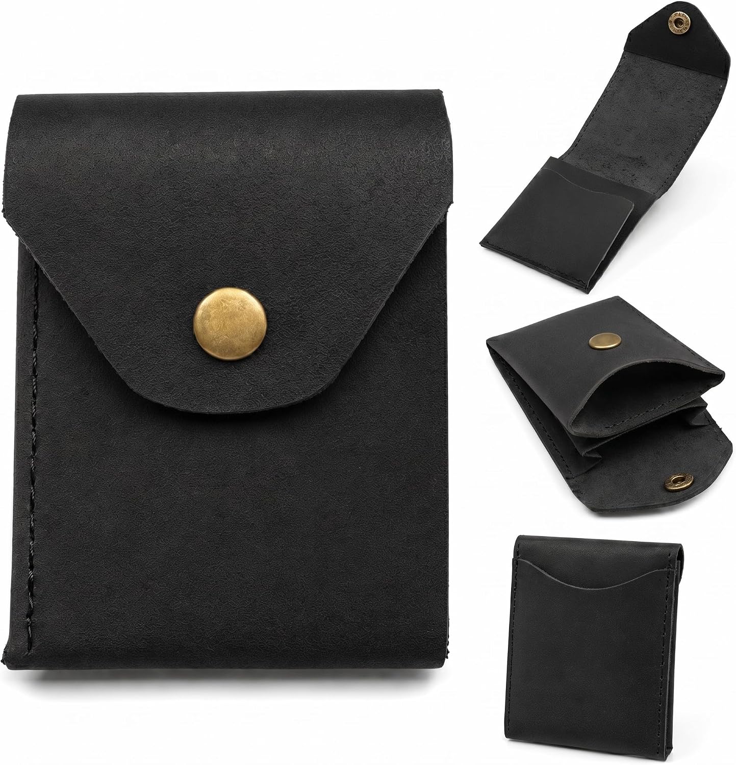 Leather Cash Wallet For Men, Slim Card & Cash Holder, Handmade Minimalist Front Pocket Flap Wallet, Full Grain Leather Everyday Gift for Him Slim (Black)