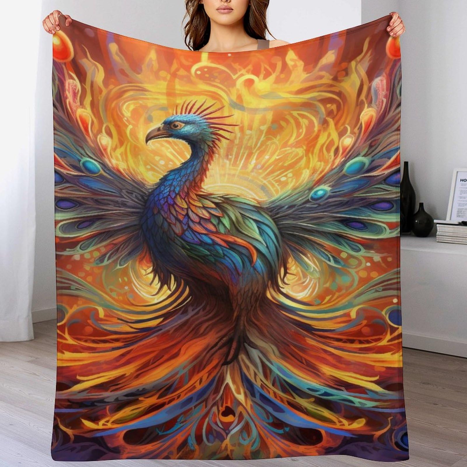 Couverture paon en flannel douce 140x180cm pour lit et canapé
