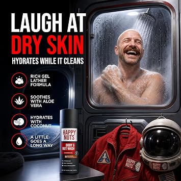 HAPPY NUTS Big Wood Body and Nut Wash - Moisturizing Men's Shower Gel, Natural Bodywash with Deep Cleanse for Sensitive Skin - Men's Body Soap (8.5 Fl Oz (Pack of 1), Big Wood)