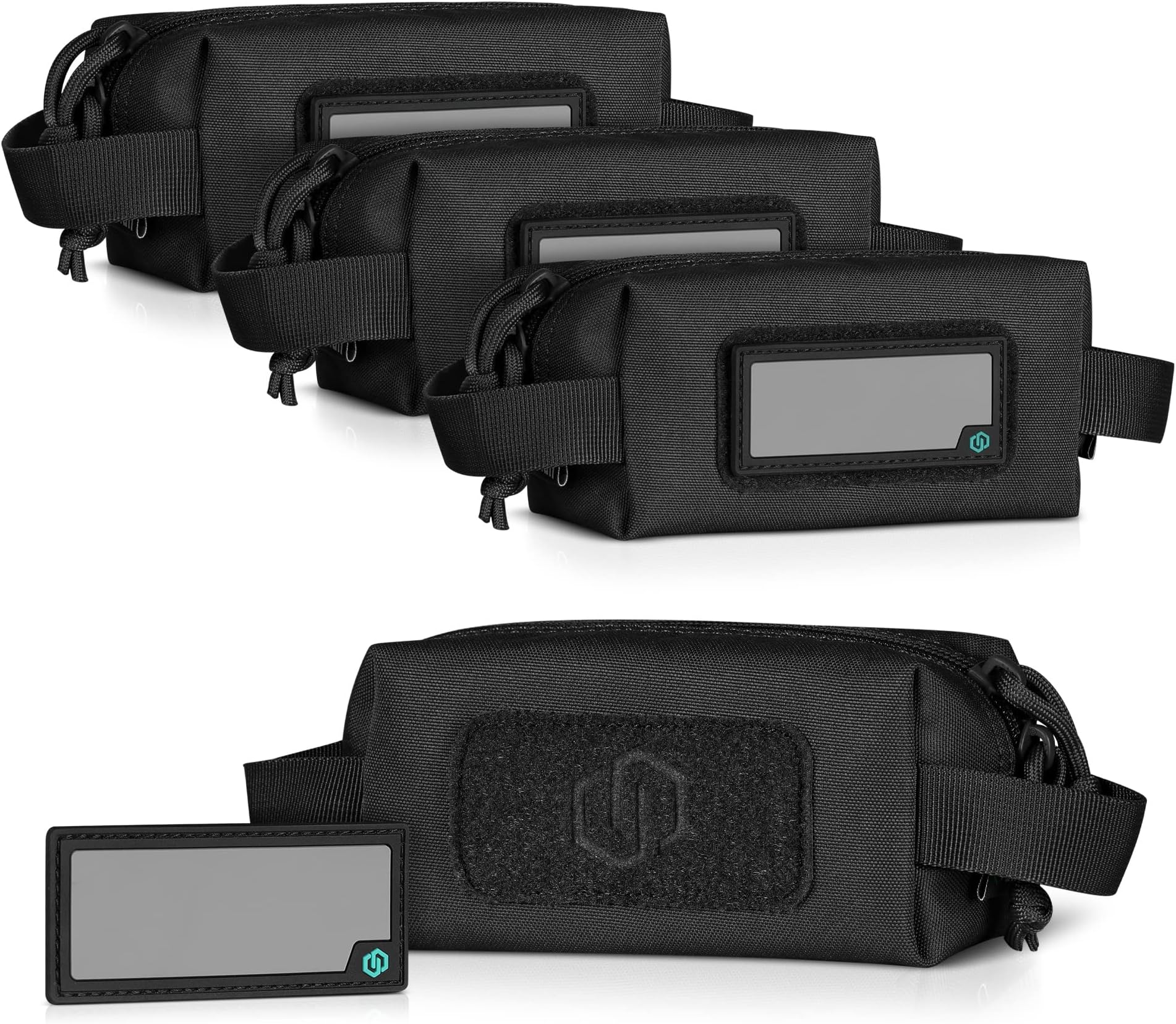 Loose Sacs 4-Pack Tactical Ammo Pouch Firearm Ammunition Carrier Bag, ID Patches Included, Rifle Carbine Pistol Revolver Ammos Transportation Soft Case Hunting Shooting Range Gear