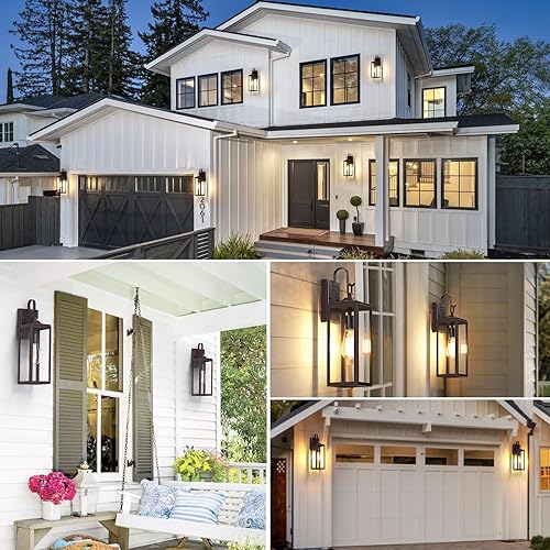 Miniatura 8 de Paquete de 2 luces de pared grandes de 18 pulgadas para exteriores, modernos accesorios de iluminación exterior marrón, apliques impermeables para