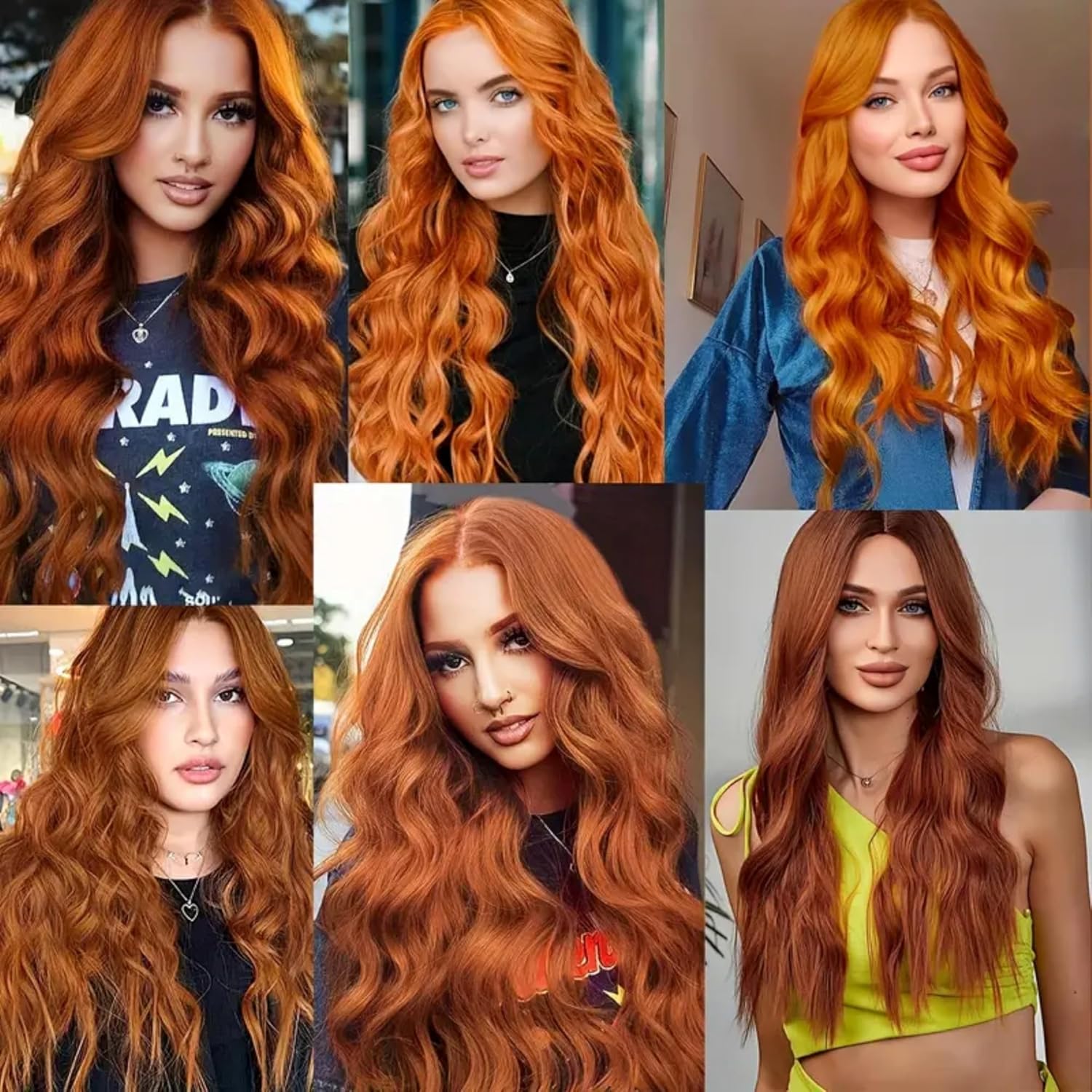 30 Inch Ginger Wig Long Wavy Orange Wigs for Women Curly Copper Auburn Wig Middle Part Synthetic Heat Resistant Fiber Reddish Brown Wigs for Cosplay Halloween Christmas Gifts Party Daily Use