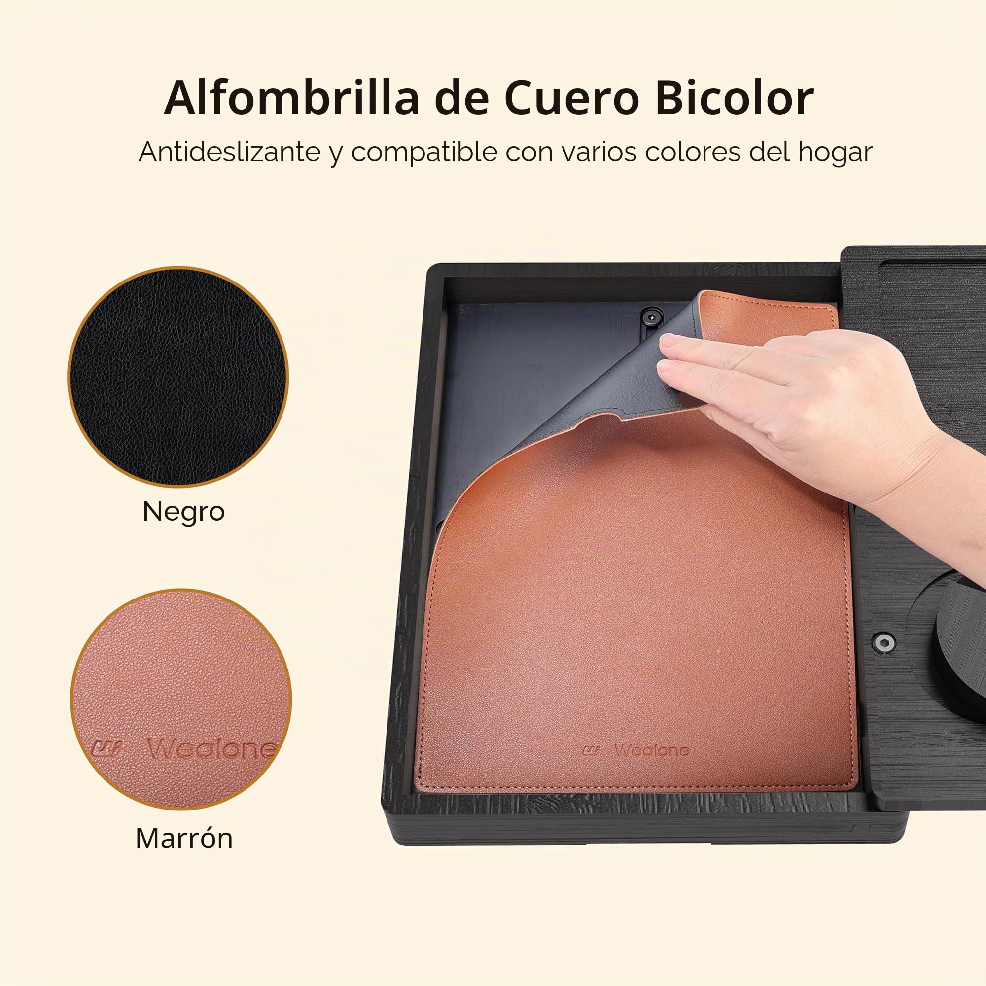 Wealone Bandeja negra para reposabrazos de sofá con 2 bandejas giratorias, mesa ajustable con clip para brazo de sofá con caja de almacenamiento y soporte para teléfono de 360°, mesa de reposabrazos