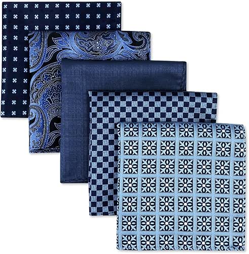 SHLAX&WING Assorted 5 Pieces Mens Silk Pocket Squares Handkerchiefs Set
