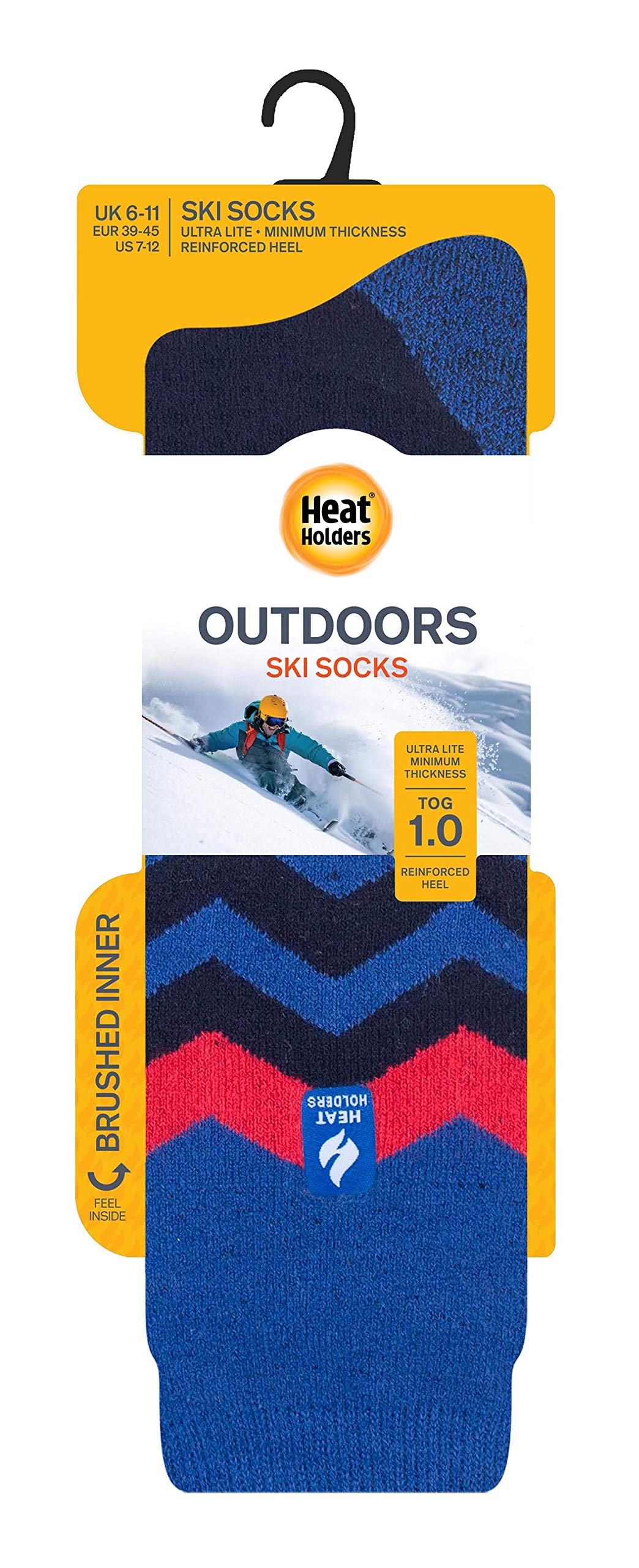 HEAT HOLDERS - Mens Knee High Ultra Thin Lightweight Thermal Socks for Skiing (7-12 US, Dark Blue Zig Zag)