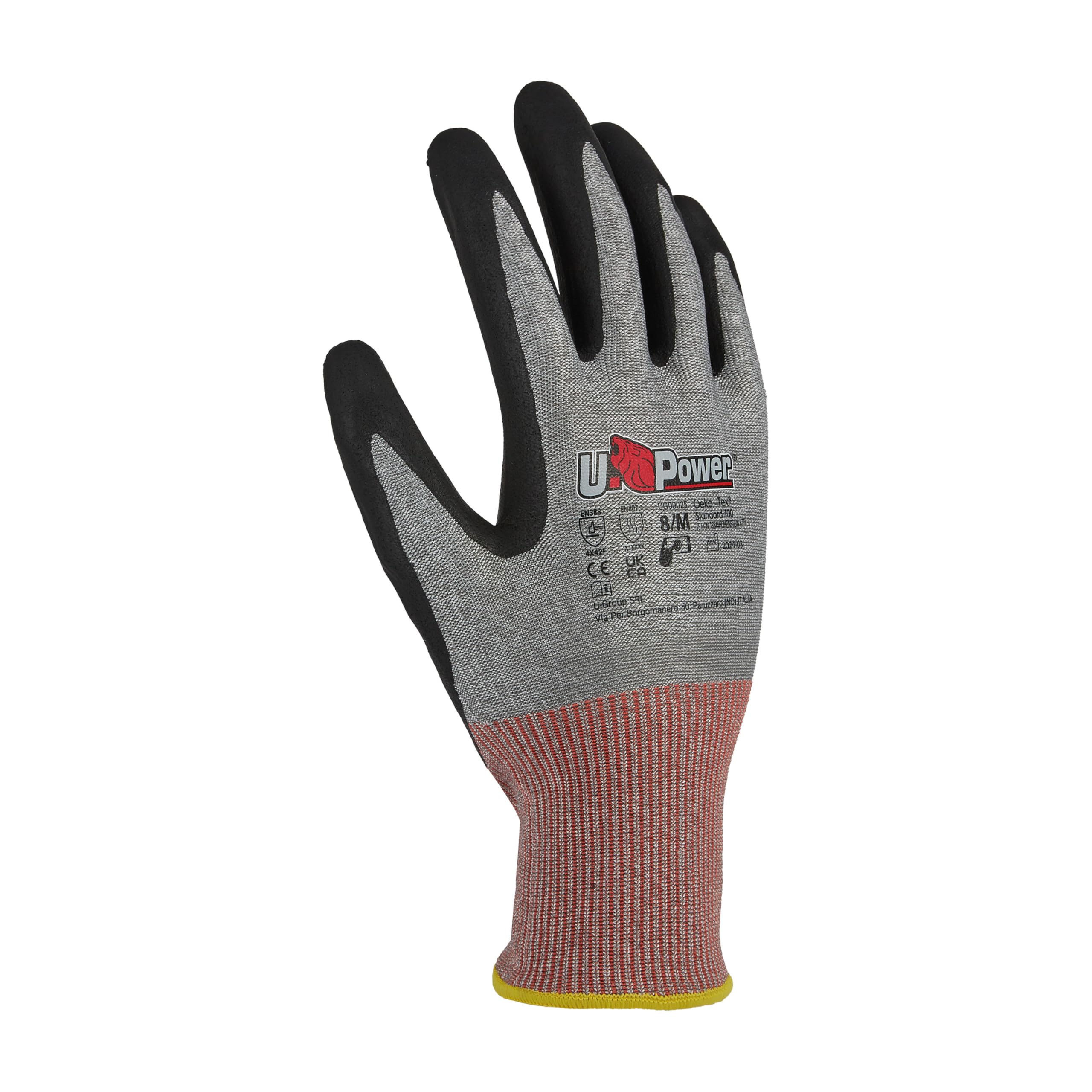 U Power Mazurka Guante trabajo seguridad Nylon Soporte spandex Recubrimiento nanoespuma nitrilo Resistente al corte burbujas en U F Protección contra riesgos mecánicos Rojo 9/L 12 piezas