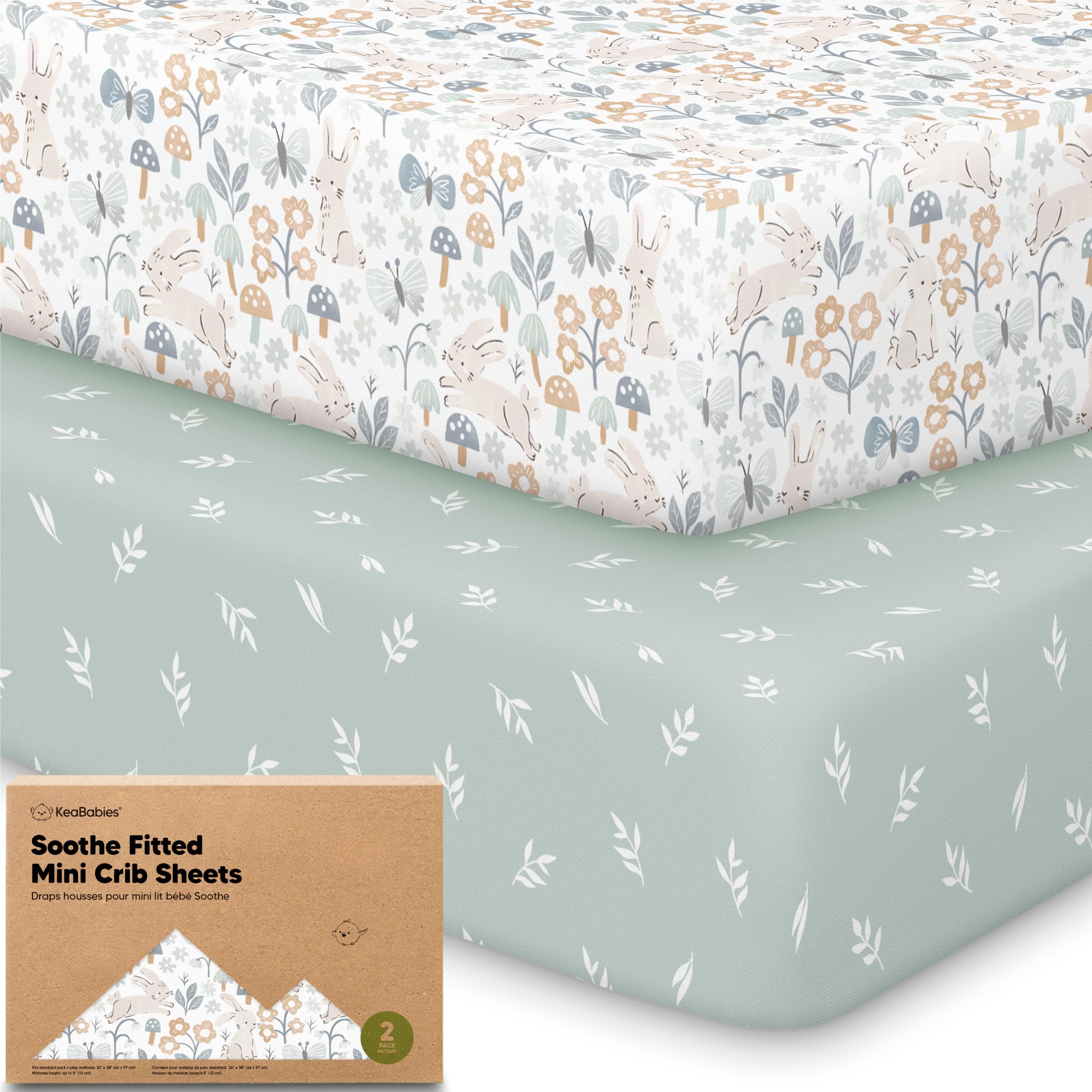 2-Pack Mini Crib Sheets Fitted, 38x26 Pack N Play Mattress Sheets (Prairie)