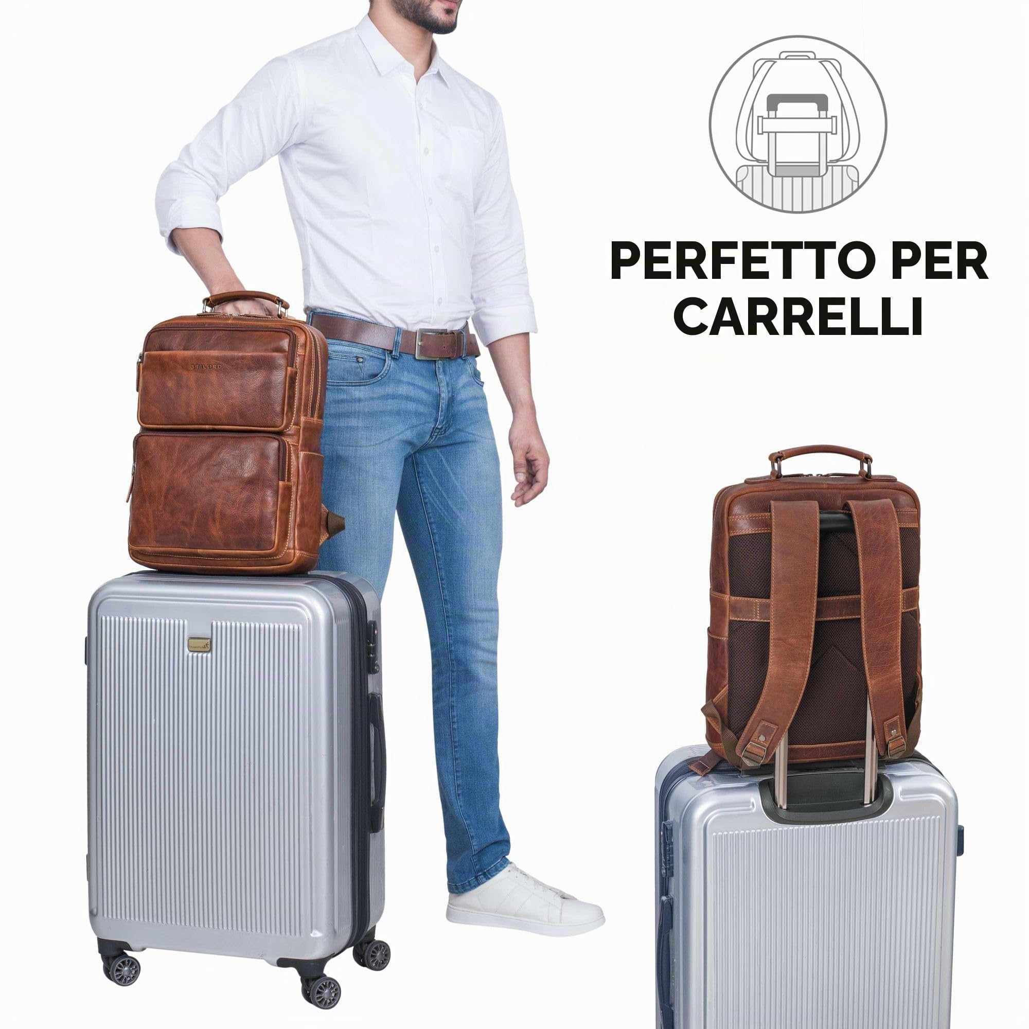 STILORD 'Roman' Grande Zaino Pelle Uomo Donna Uffcio Universit Zaino da Viaggio Cuoio Autentico, 15-15,6 Pollici Colore:salerno - marrone