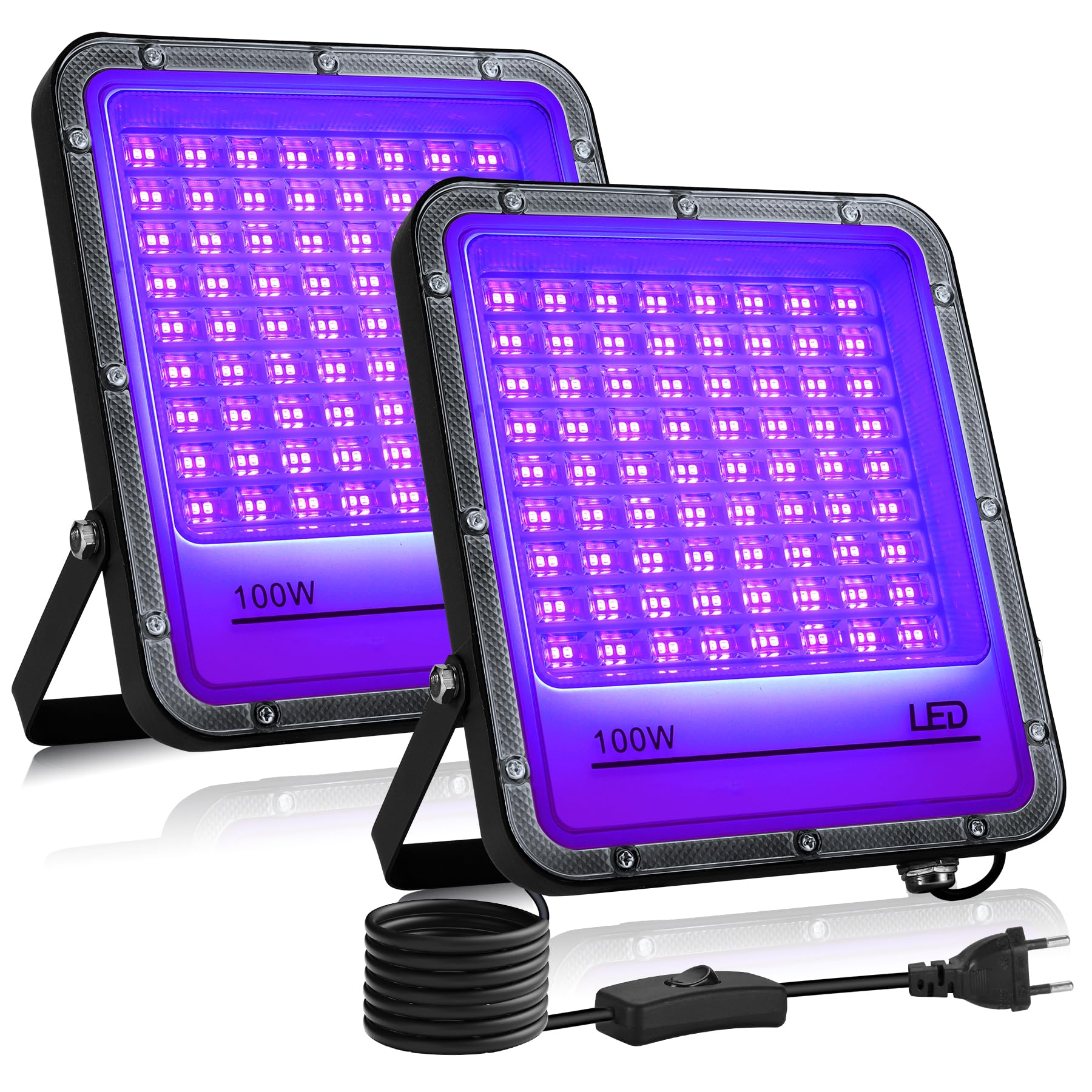 VAYALT 2 Pcs 100W UV Lumière Noire, IP65 Étanche, 395nm Lumière Noire Ultraviolet, pour Soiree Fluo Party, Body Painting, Disco, Bar, Aquarium, Halloween, Éclairage de Scène