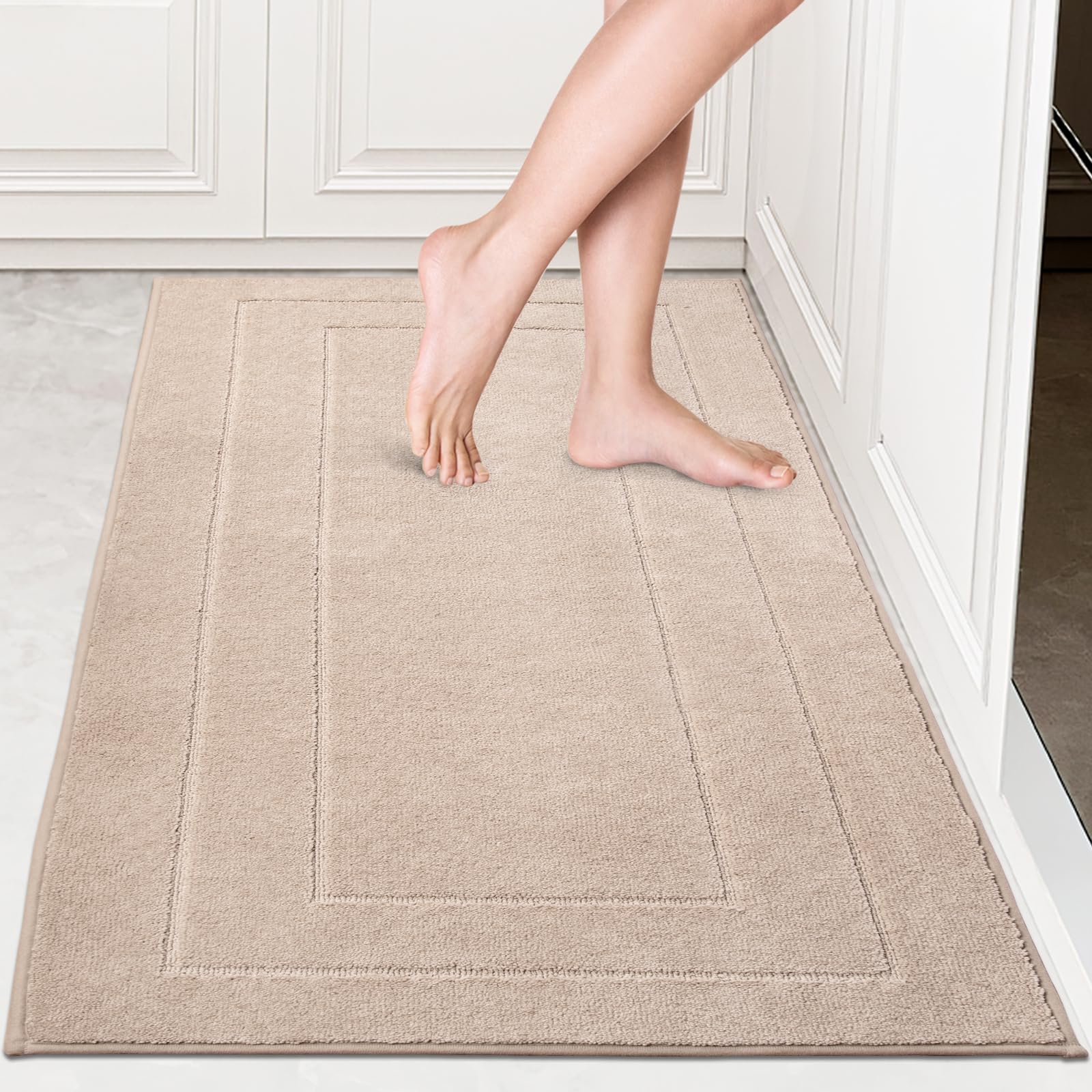 Tapis de cuisine lavable en machine antidérapant beige grand format