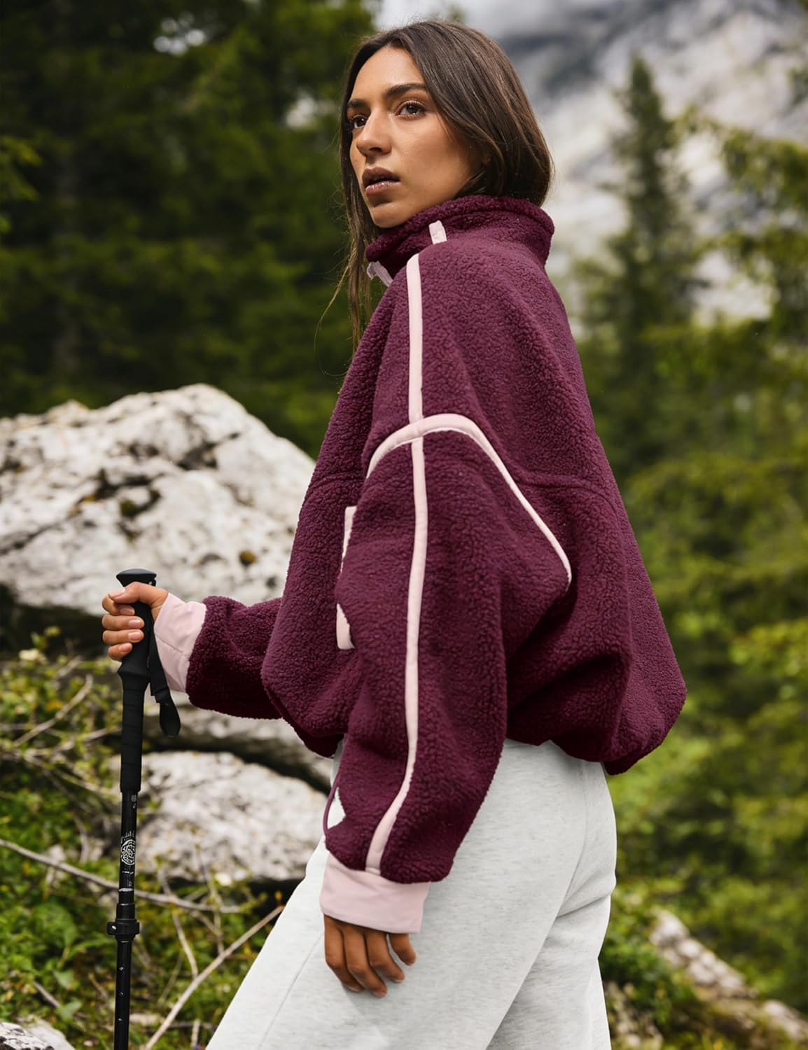 Women Fleece Jacket Zip Up Fuzzy Sherpa Jackets Long Sleeve Winter Outerwear Casual Daily Chilly Outings with Pockets