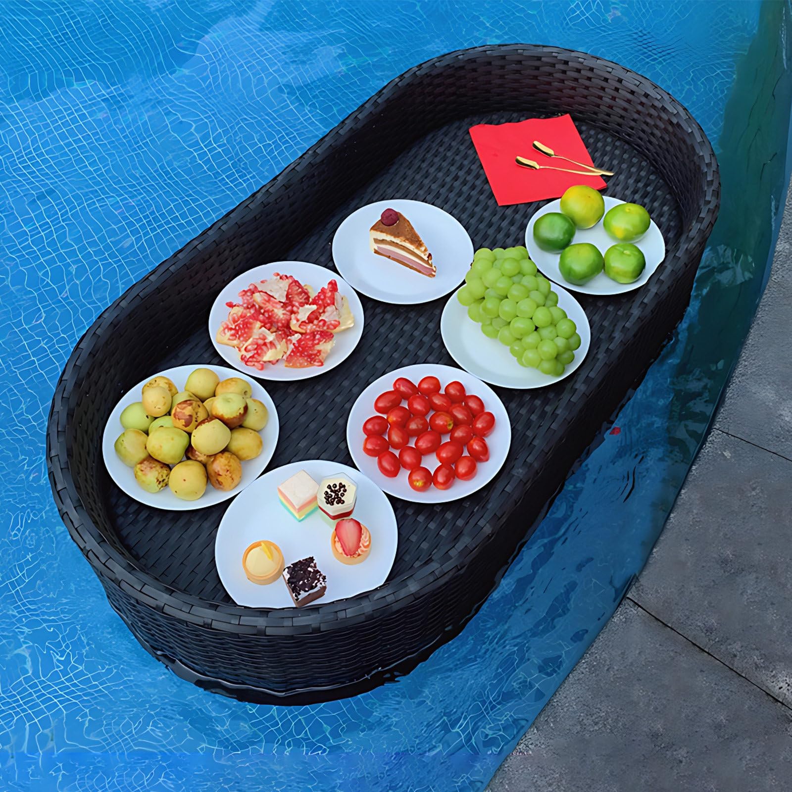 Prettiee Floating Serving Tray for Drin & ac Ideal for Poolside Hot Tub & Beach Parties Lightweight Waterproof Perfect for Entertaining (Black D)