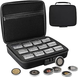 WAEKIYTL 46mm Coin Capsules with 11 Sizes Foam Gasket and Plastic Storage Organizer Box, Coin Storage Case with Lock Coin Collection Supplies for Dime,Cent,Nickel,Quarter,Silver Dollar,Half Dollar