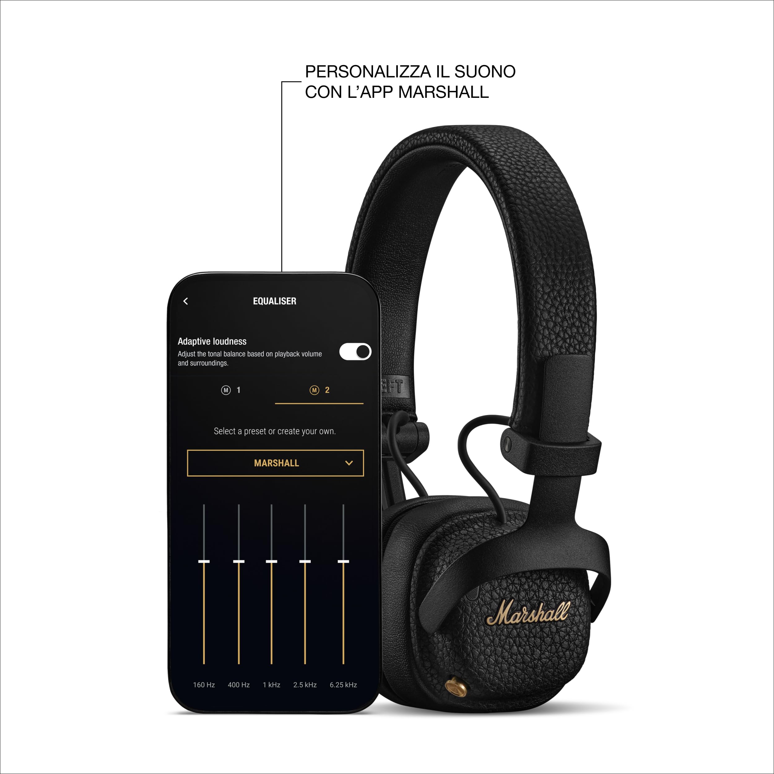 Marshall Cuffie sovraurali wireless Milton ANC con cancellazione attiva del rumore adattiva e fino a 80 ore di riproduzione, Nero