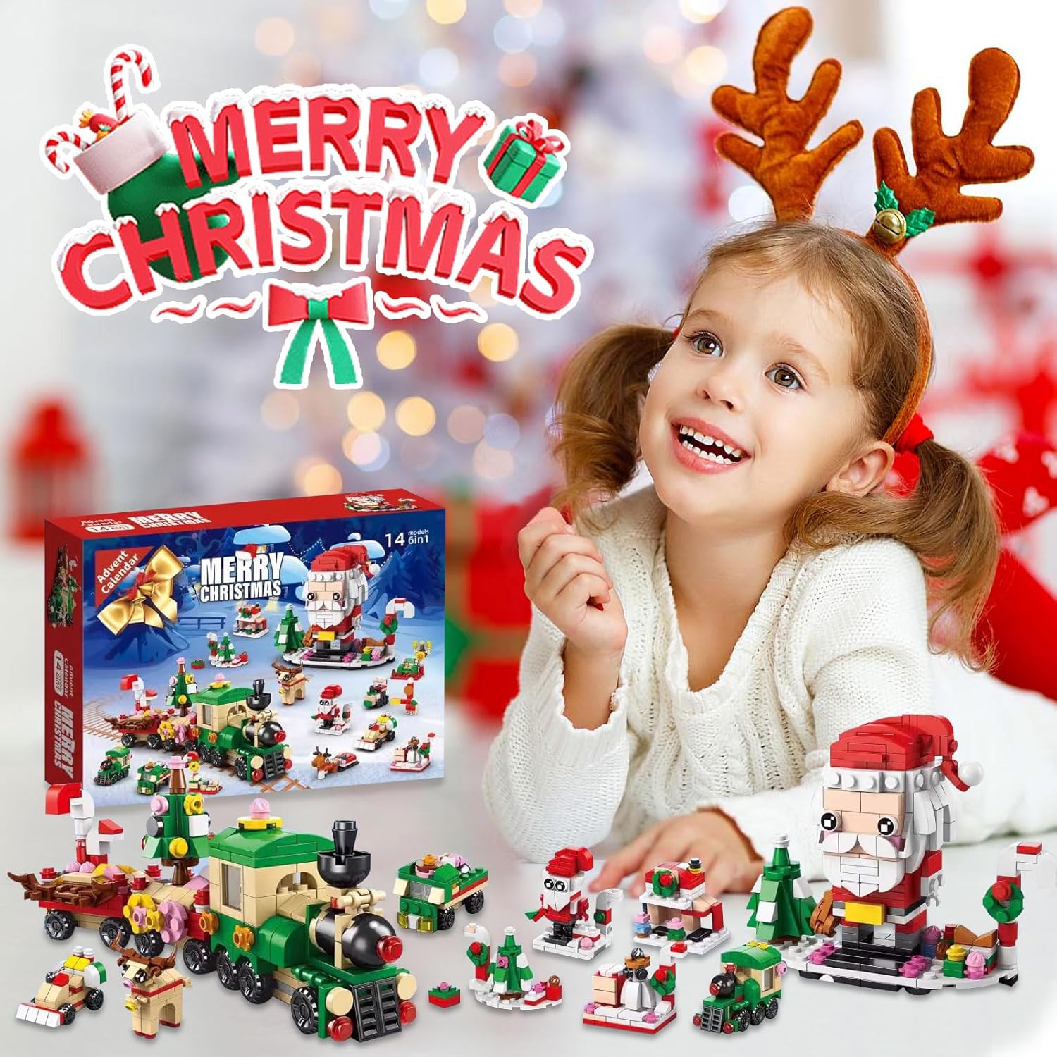 2025 Christmas Advent Calendar, 6 IN 1 Santa Claus Train Building Blocks, 12 Days Countdown Calendar Toy for Kids, Christmas Building Toys Party Favors, Kids Christma Gifts for Boys & Girls