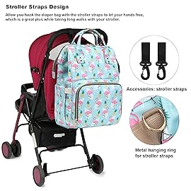 Yusudan Flamingo Diaper Bag Backpack for Baby Girls, Mom Waterproof Large Nappy Bags for Women (Green)