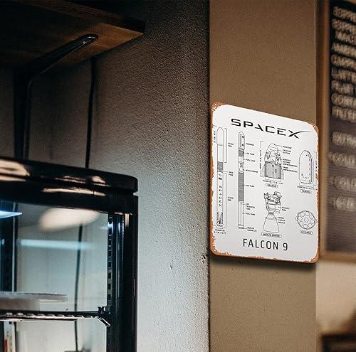 Miniatura 3 de CharcasUS SpaceX Falcon 9 carteles de metal para decoración de pared, gran regalo para los fanáticos del espacio, 8 x 12 pulgadas