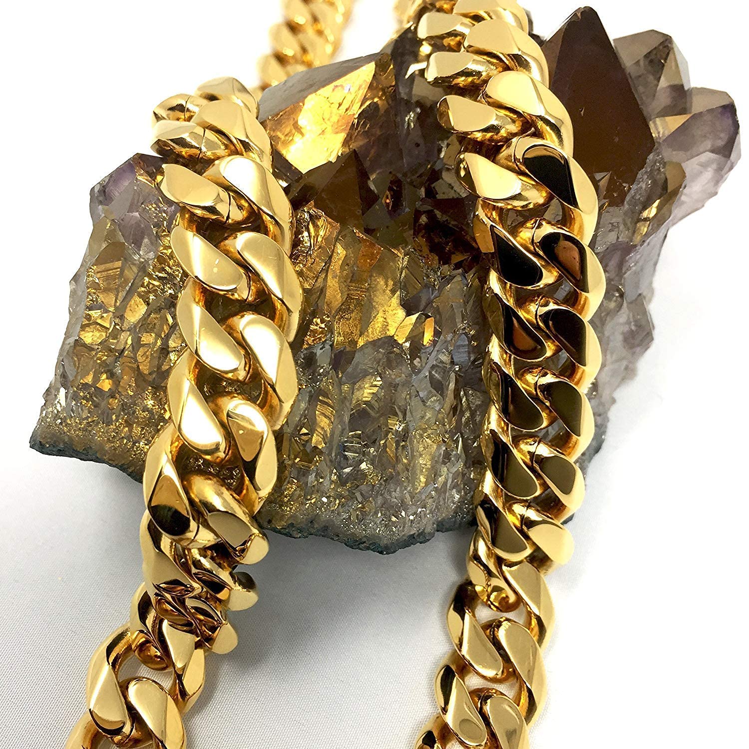 Collar de cadena cubana de oro para hombres y mujeres, grueso Miami Real 11mm 14k corte diamante pesado con cierre grueso sólido hip hop duradero urbano streetwear no si