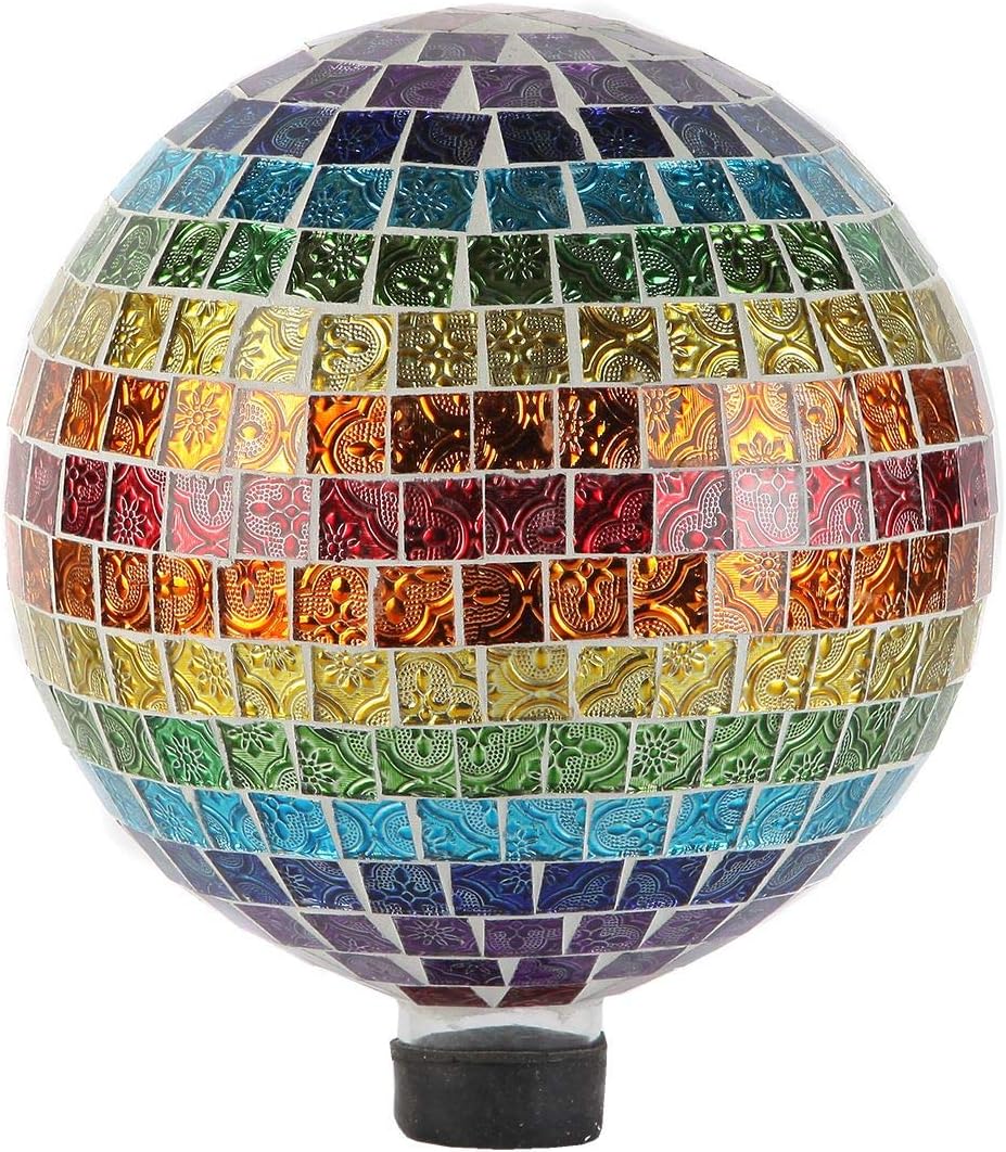 2pc Lily's Home Colorful Mosaic Glass Gazing Ball, Designed with a Stunning Rainbow Holographic Mosaic Pattern to Bring Color to Any Home and Garden. 10 Inches Diameter Purple