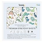 TotAha Dinosaur Crib Sheets for Boys, Premium Soft Crib Mattress Fitted Sheet, Ultra Breathable Baby Sheets, Super Stretchy Baby Bed Sheets 28x52x9 Extra Deep Pocket, 2 Pack