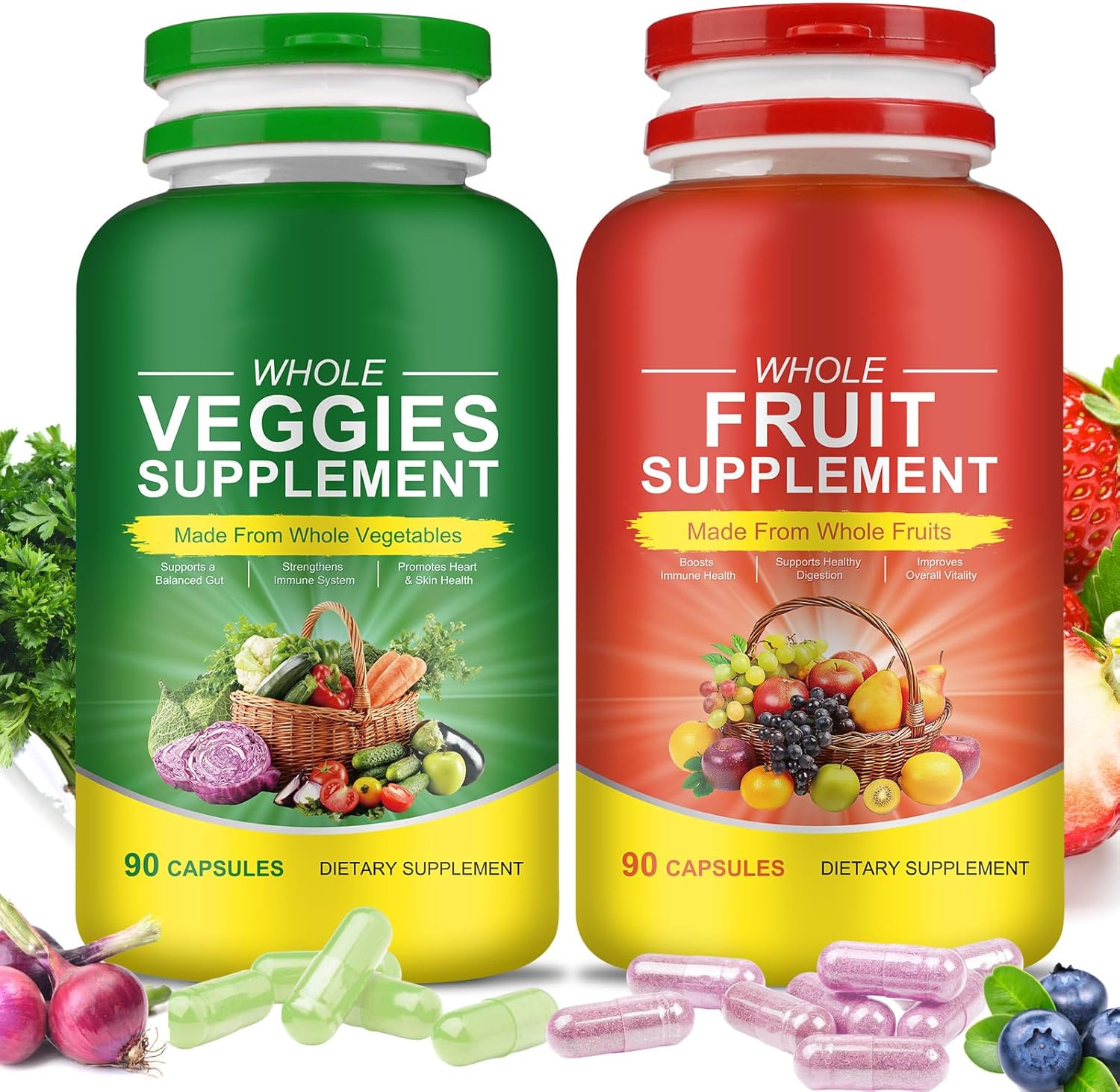Fruits & Veggies Supplements – 2 Bottles 180 Total Vegetarian Capsules | BalanceNatural Vitamins Supplement Dietary Nutritional Balance,Lngredients Blended Vitamin & Mineral Whole Food Supplement