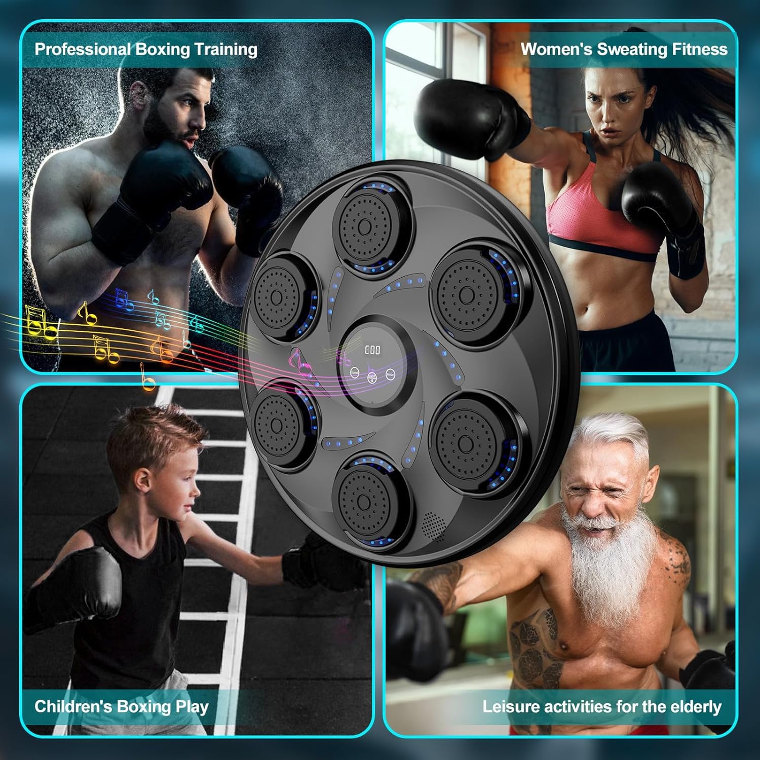 2025 Neu Music Boxing Machine mit Bluetooth,LED Licht BoxMaschine mit Musik mit Boxhandschuhen, Elektronische Boxing Machine zur Wandmontage mit 9Geschwindigkeitsmodi und Zählmodus