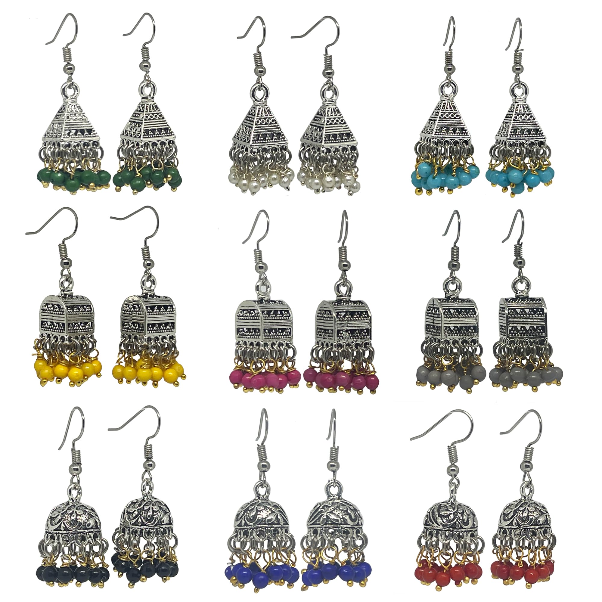 THE STYLE COURTYARD Traditional Handmade Jhumki Combos Nine Pair In Nine Different Colors Pearls Three Shaped, Oxidized Jhumkis In Dome, Triangle And Palki Shapes For Women (B0CRZCGYJD) Amazon Price History, Amazon Price Tracker