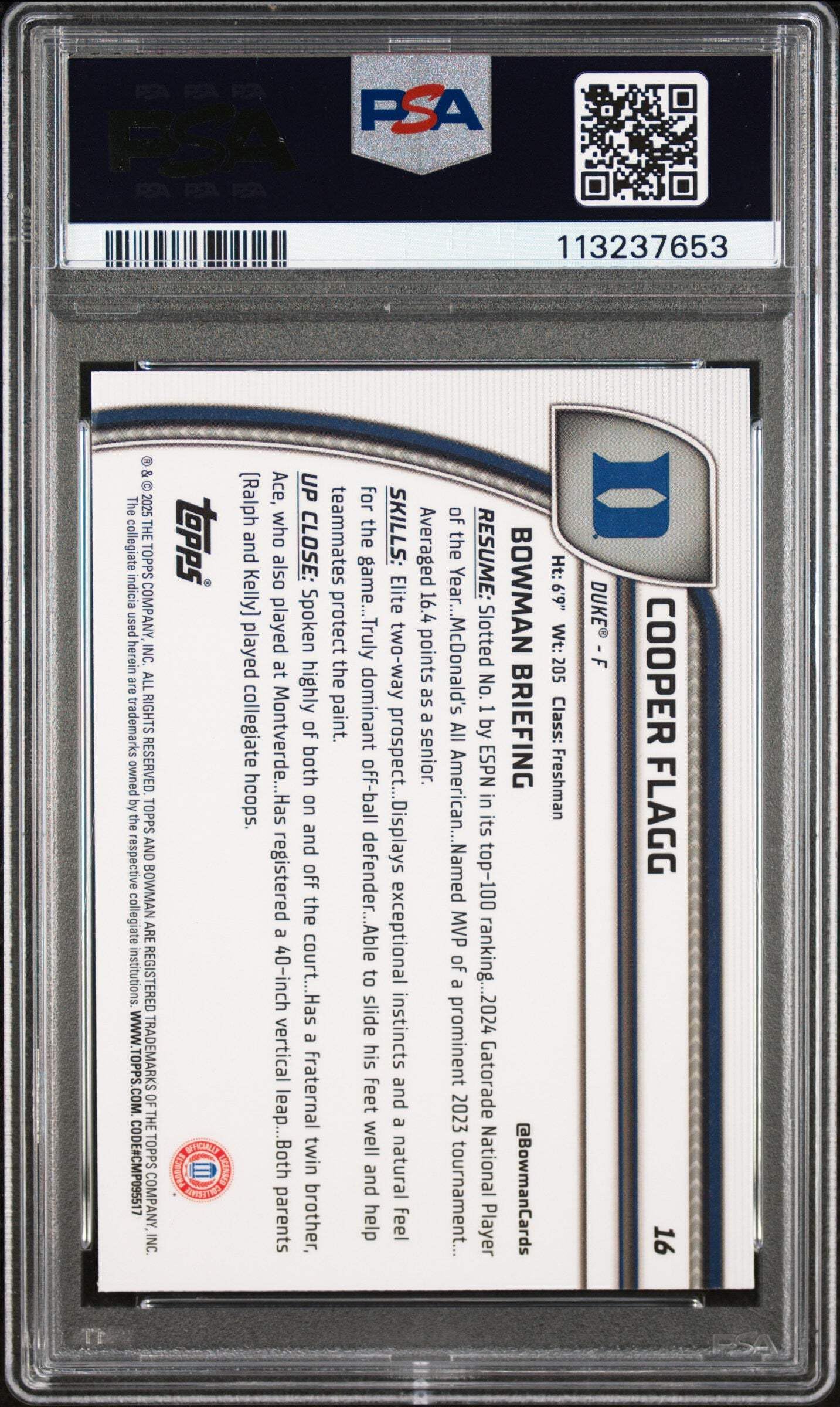 Amazon.com: Graded 2024 Topps Bowman Chrome U Cooper Flagg #16 