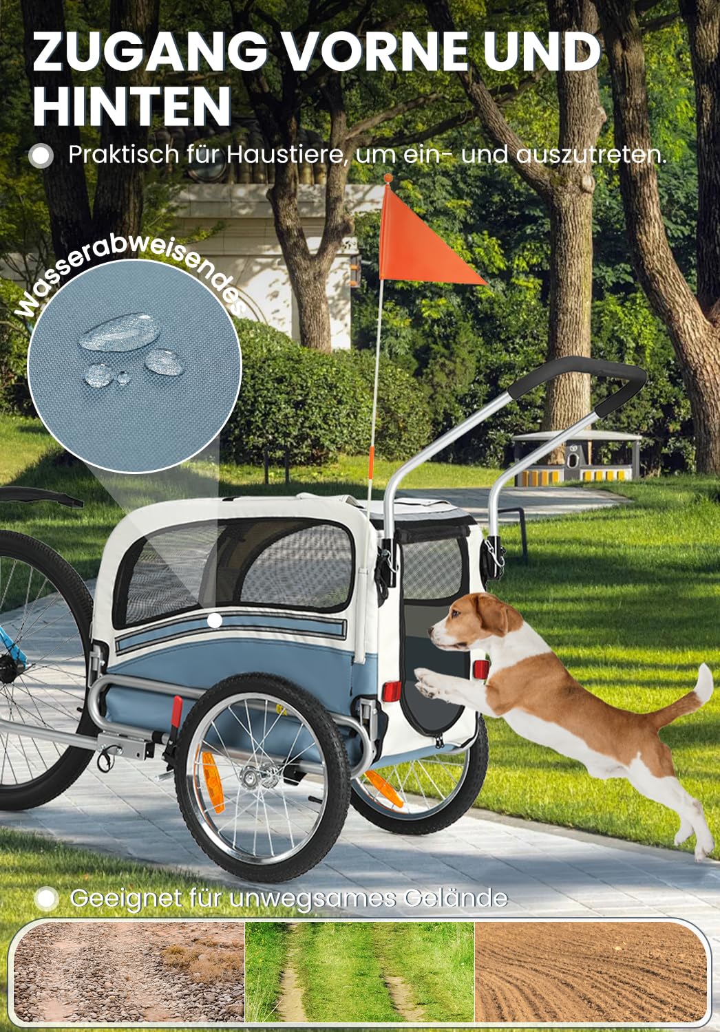 Sepnine Remolque Bicicleta Perros Carro Cochecito para Transporte Mascota 2 en 1 Convertible En Carro para Correr con Barra Y Kit De Footing Azul