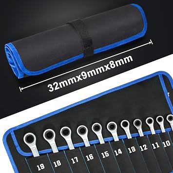 SORAKO Ratchet Spanner Sets, 12PCS Combination Wrenches, 72 Tooth Ratchet Gear 8-19 mm Metric Spanner Set, Fixed Head Combination Spanner Set in Roll Bag