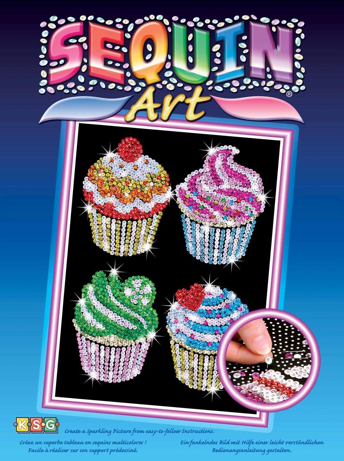 Sequin Art Blue, Four Cupcakes, Sparkling Arts and Crafts Picture Kit
